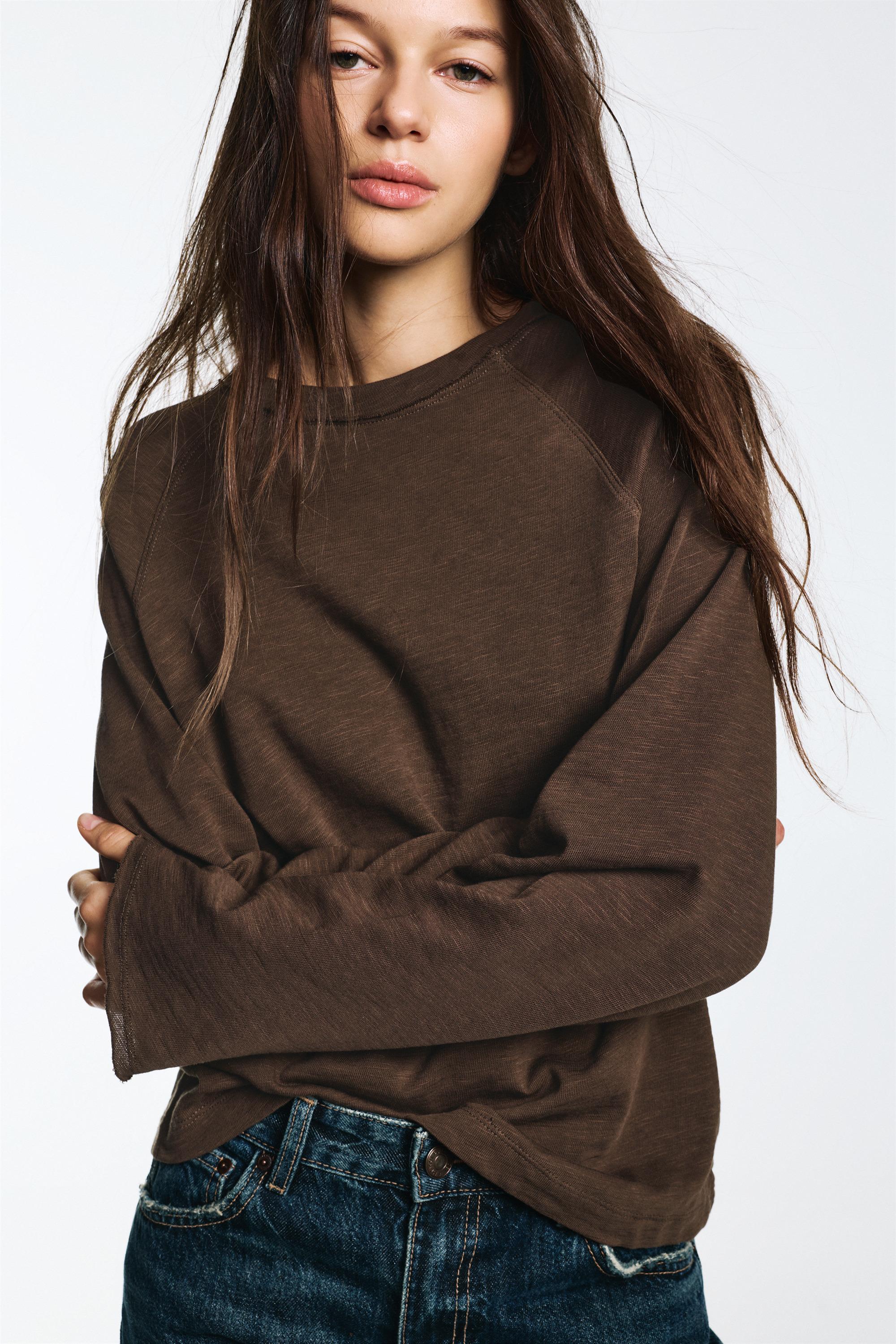 Long sleeve raglan T-shirt — Brown