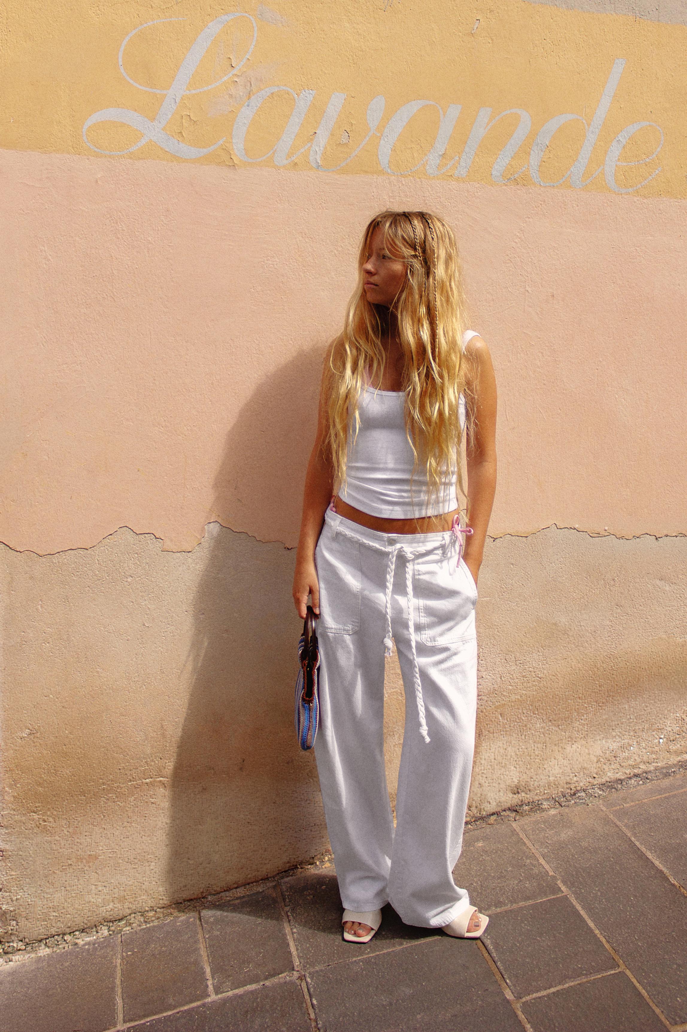 Balloon jeans with drawstring — White