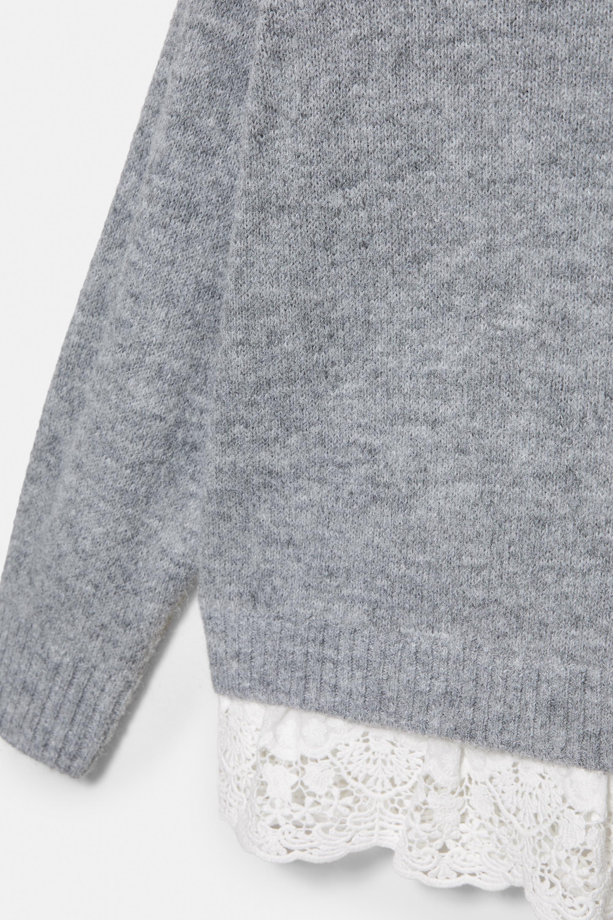 Bardot jumper with combined lace — Grey marl