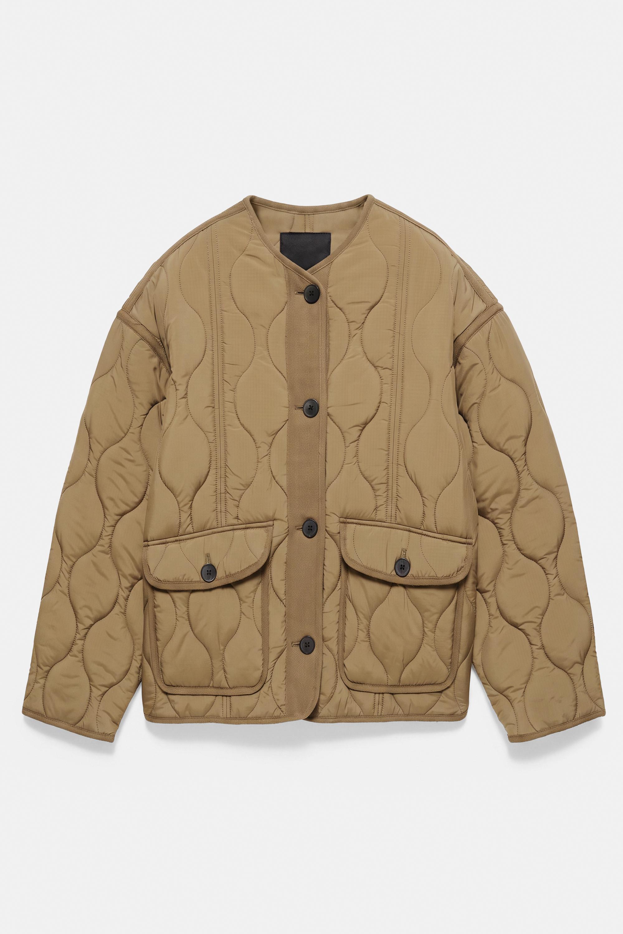 Puffer jacket with pockets — Dark khaki