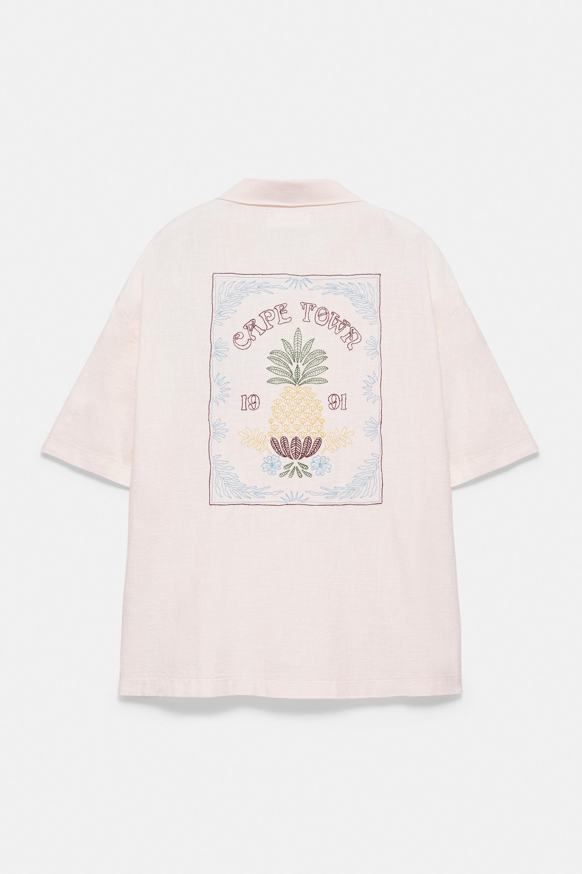 Pineapple embroidery short sleeve shirt — Rose pink