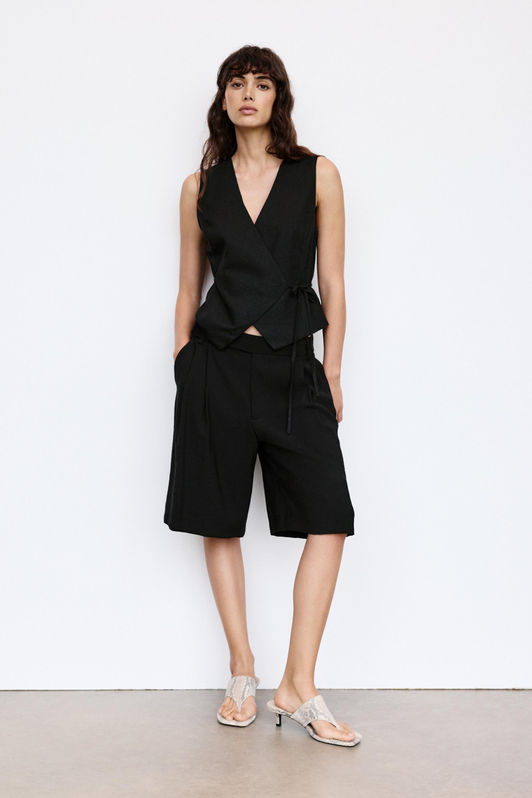 Rustic linen-blend waistcoat — Black
