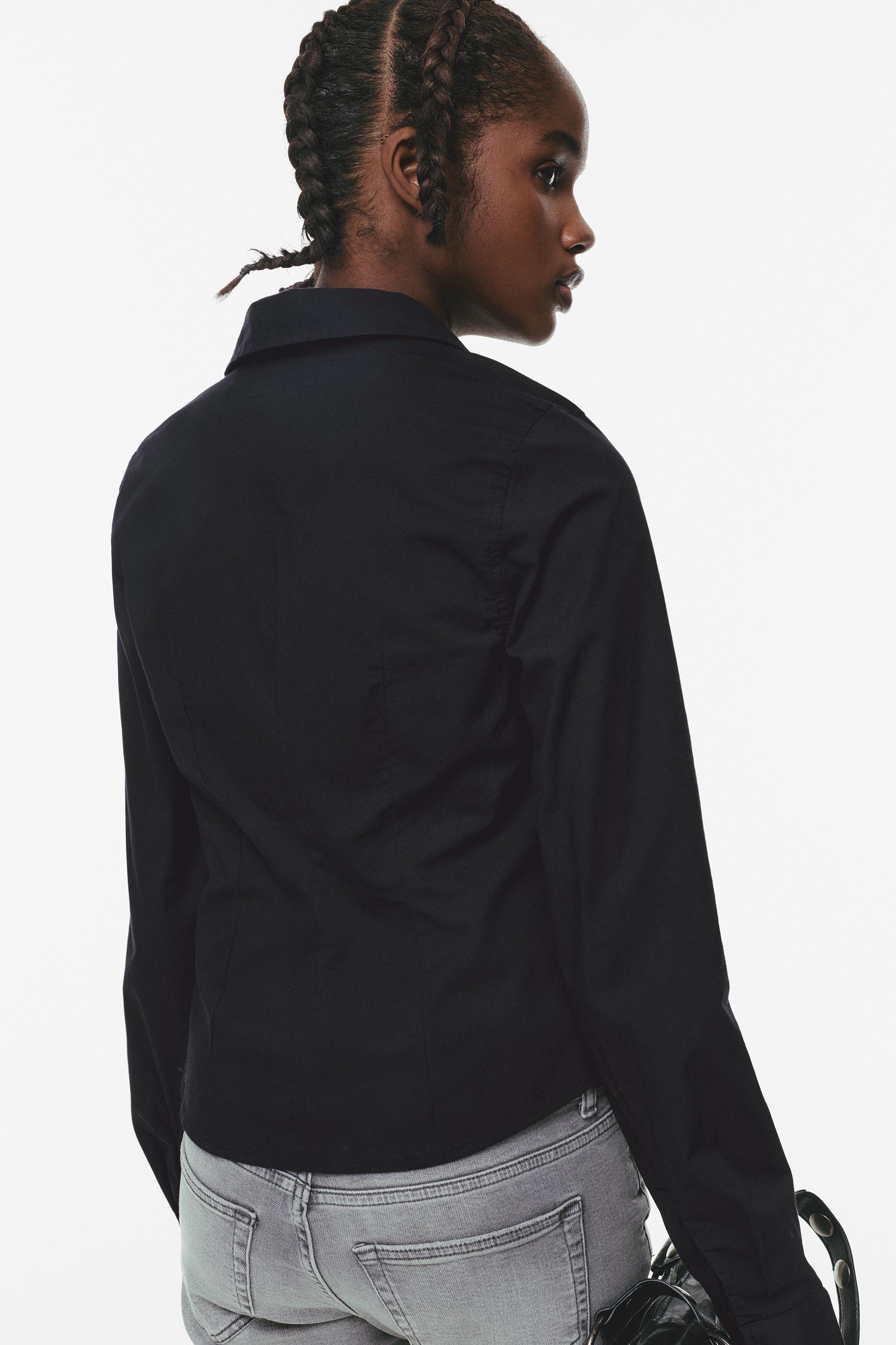 Poplin yırtmaçlı dar kesim gömlek - Görsel 23