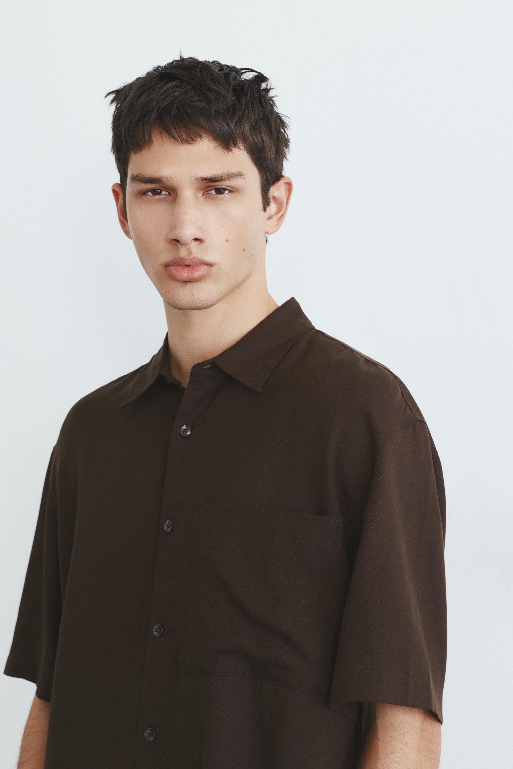 Short sleeve shirt with pocket — Chocolate