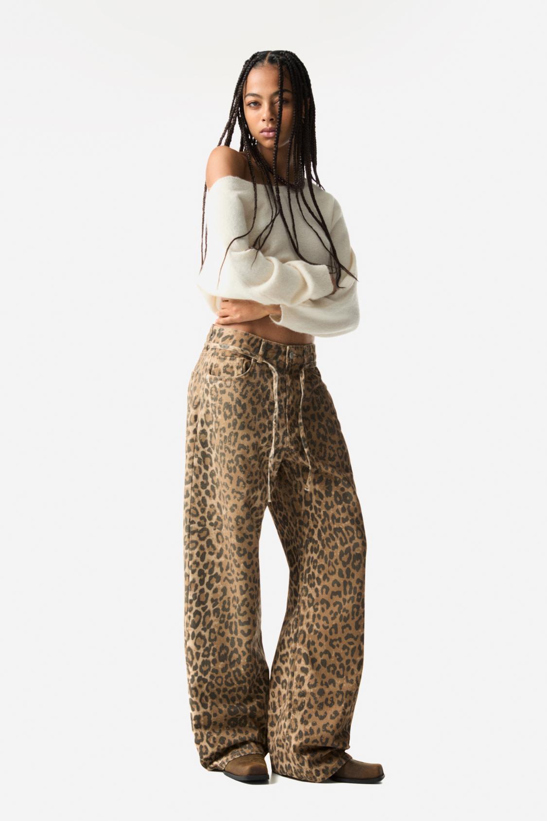 Wide Leg Jeans Leopardati Vita Alta Jeans Pantaloni Leopardati