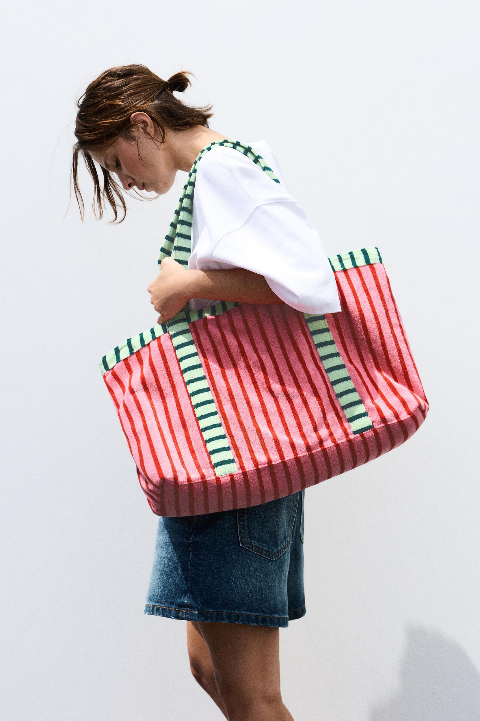 Striped towelling shopper bag — Pink