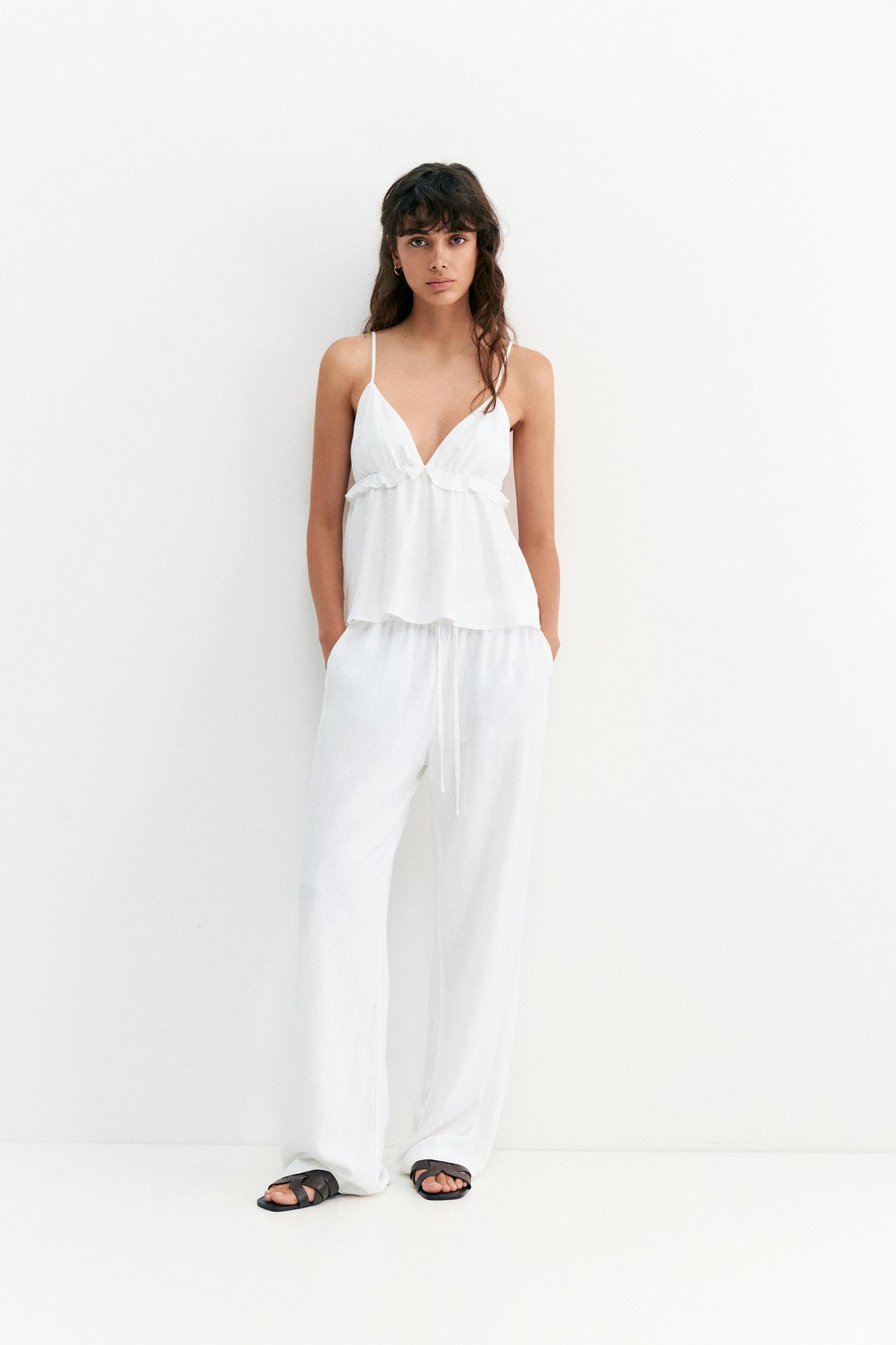 Flowy trousers with linen — White