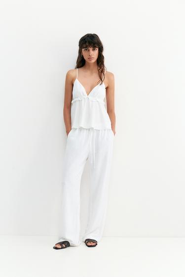 Flowy trousers with linen — White 2