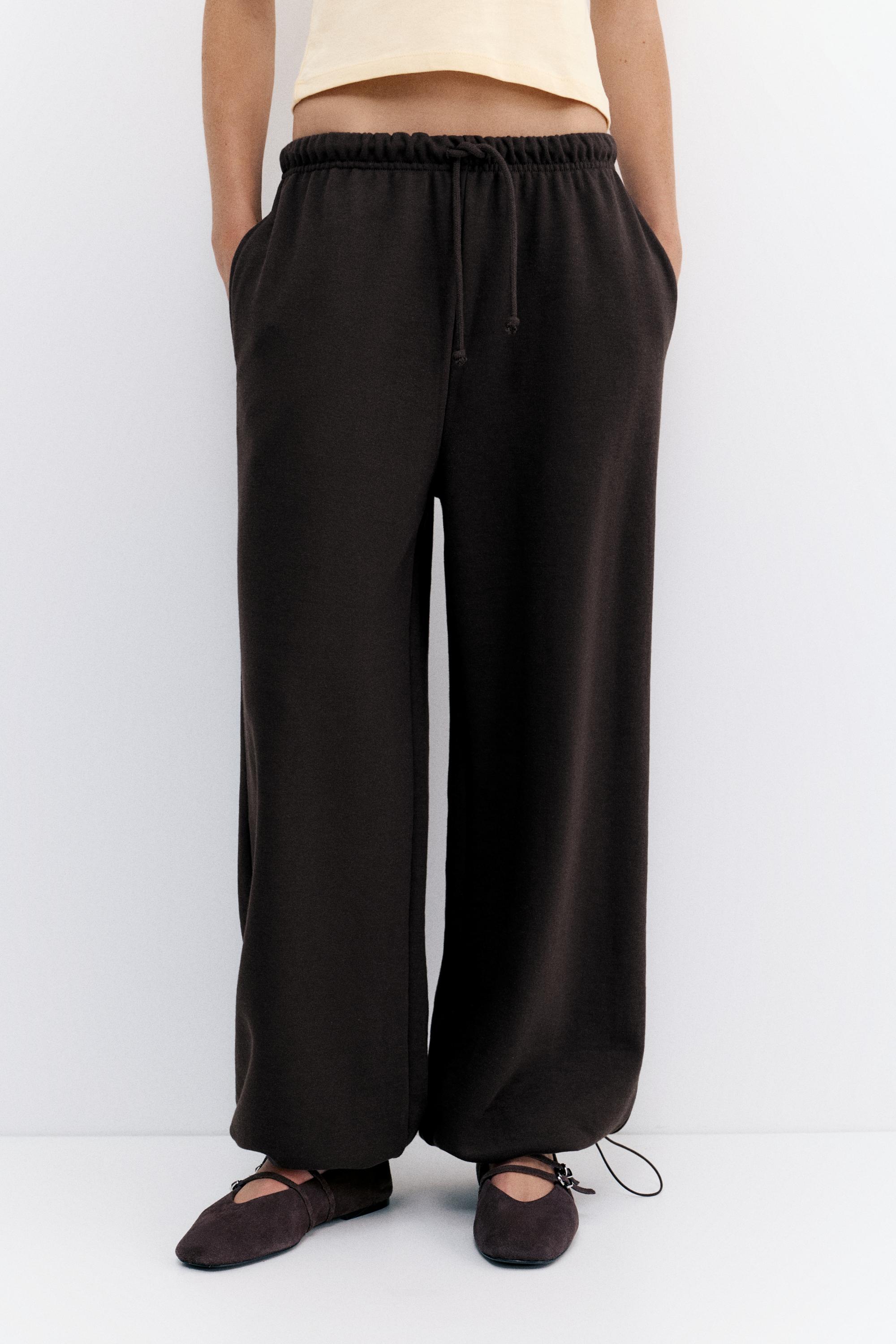 Wide-leg tracksuit bottoms with adjustable hem — Brown