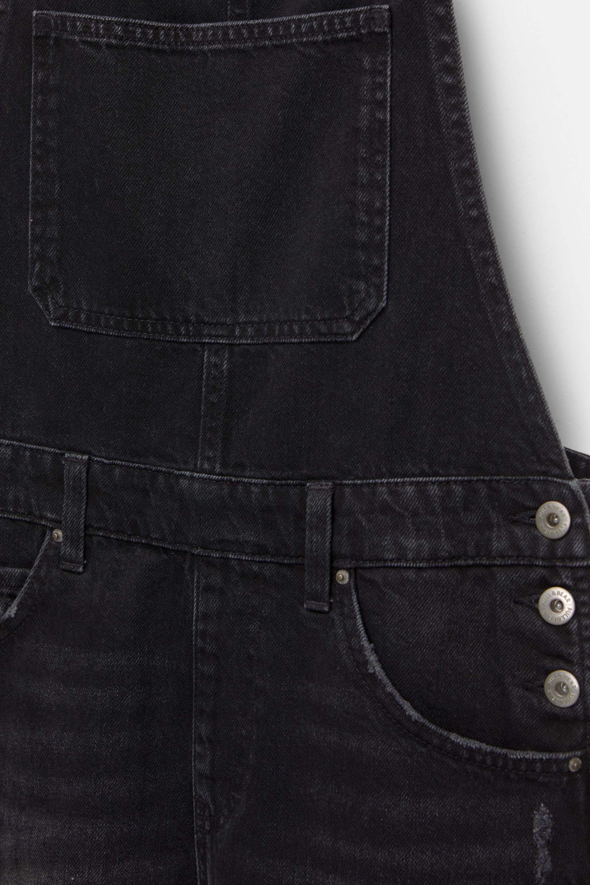 Black Denim Dungarees Black Overalls With Rips Ripped Short Denim