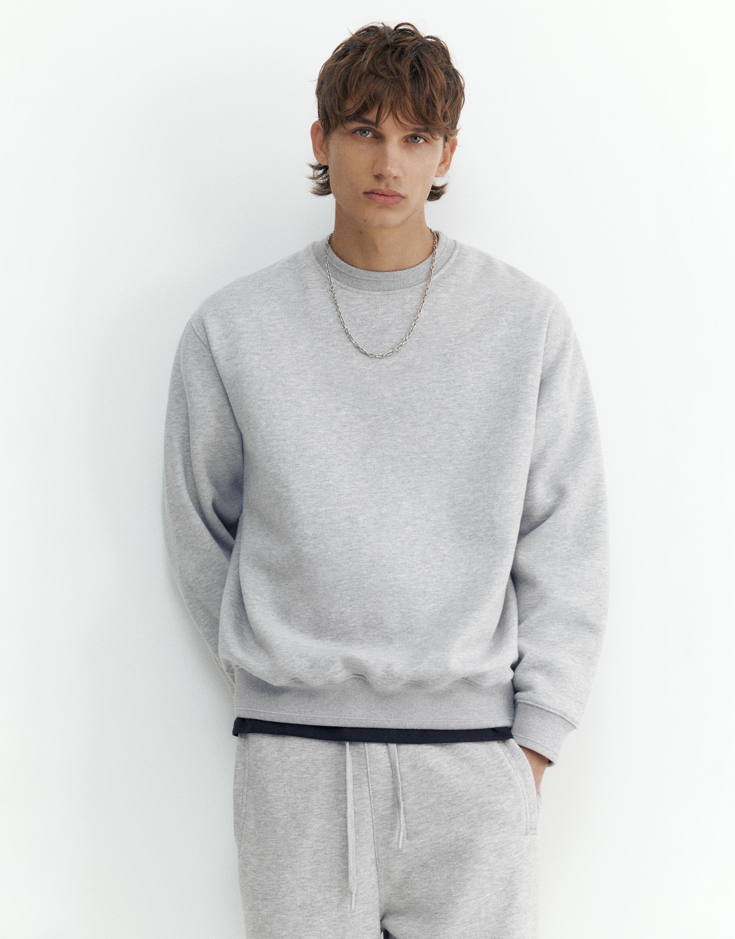 Relaxed fit round neck sweatshirt — Grey marl