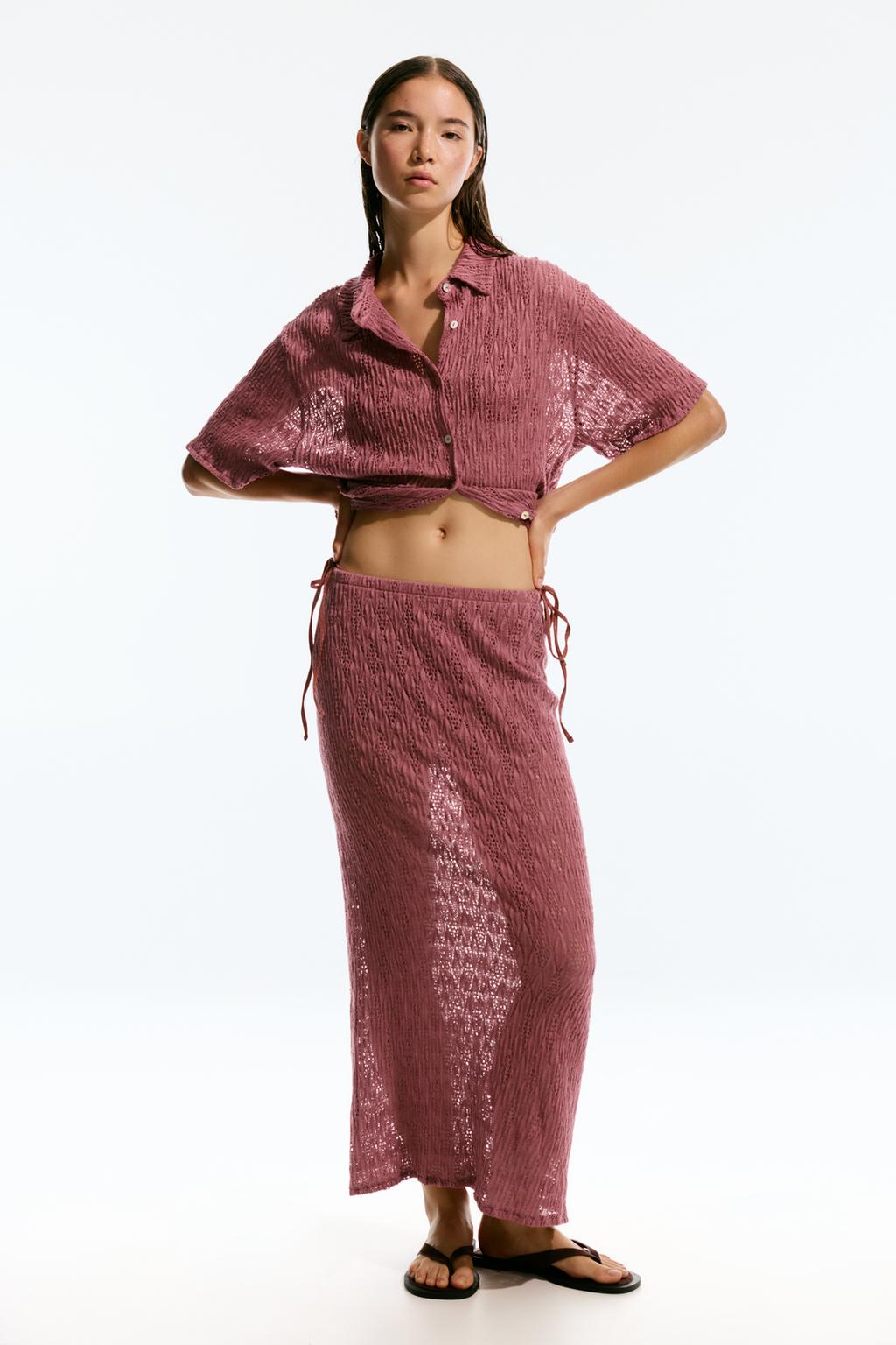 Falda midi punto calado PULL&BEAR