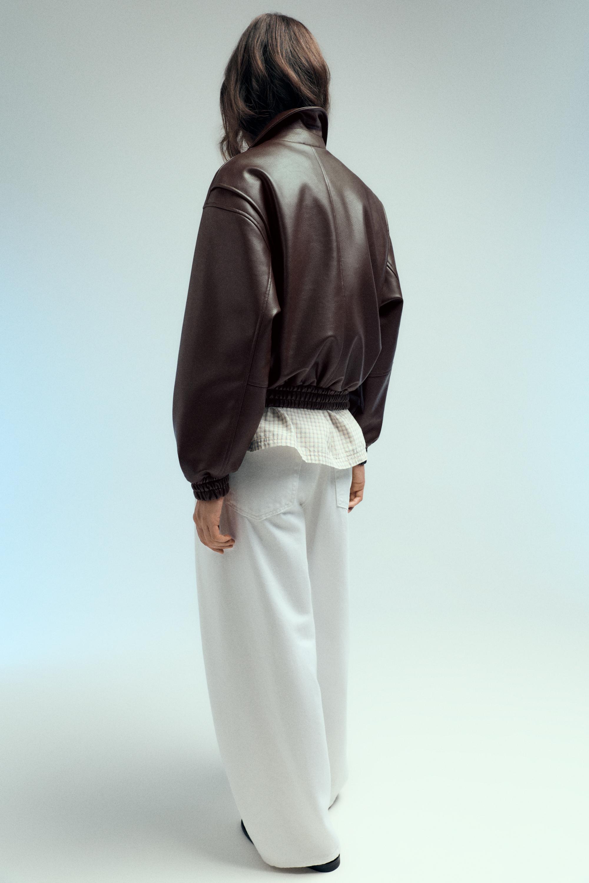 Leather effect dad jacket — Brown