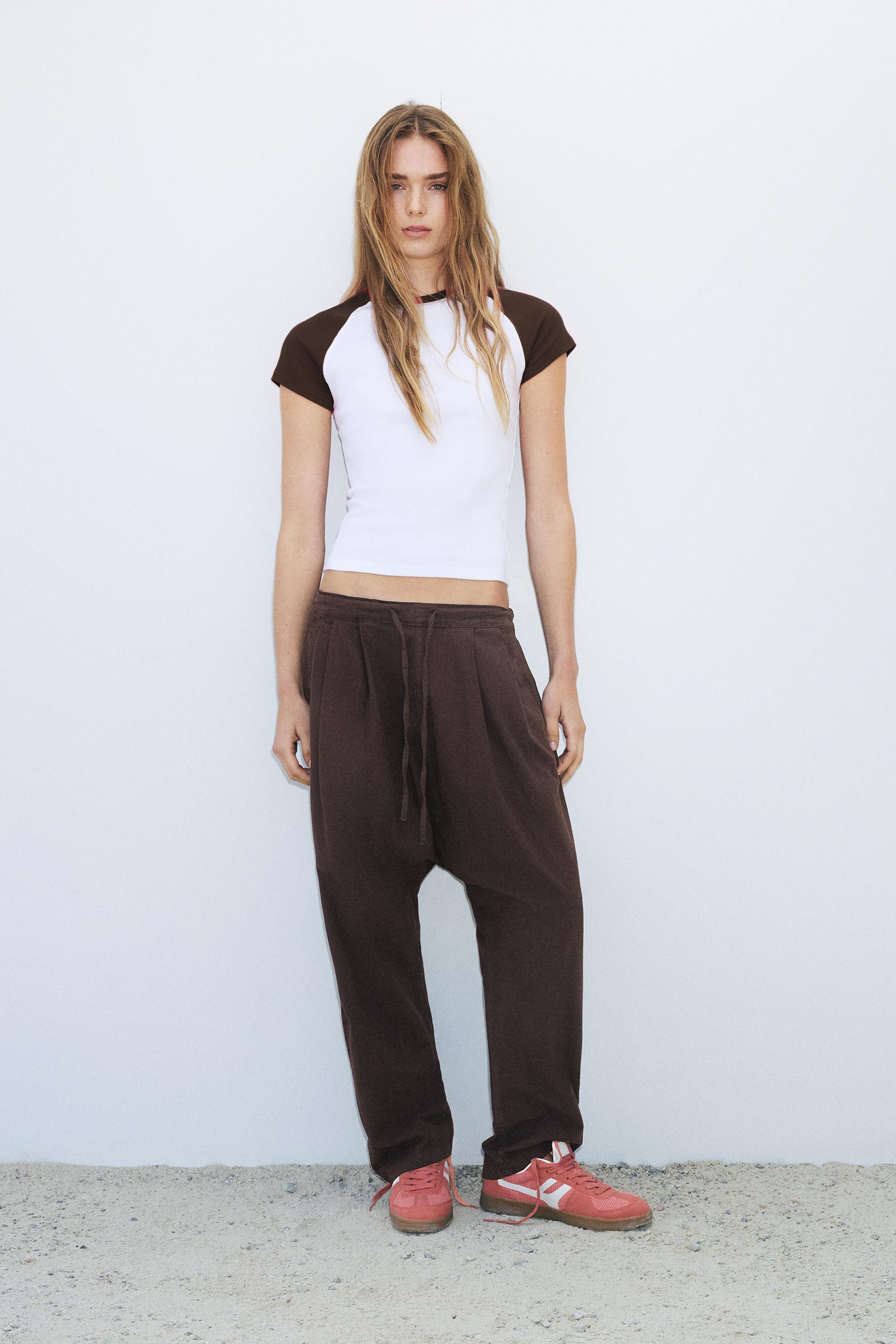 Baggy sarouel trousers with drawstring — Brown