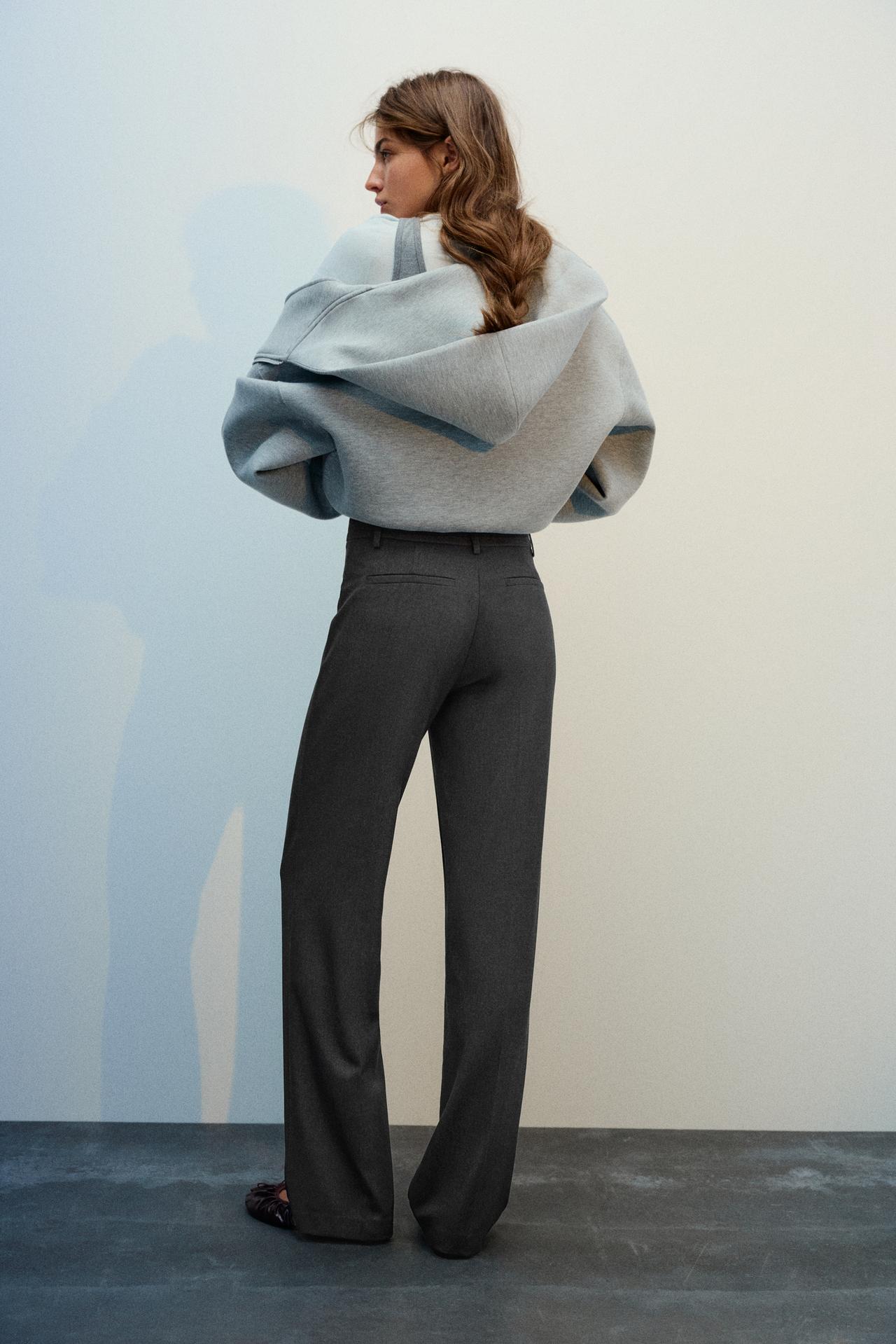 Slim fit straight smart trousers — Grey marl