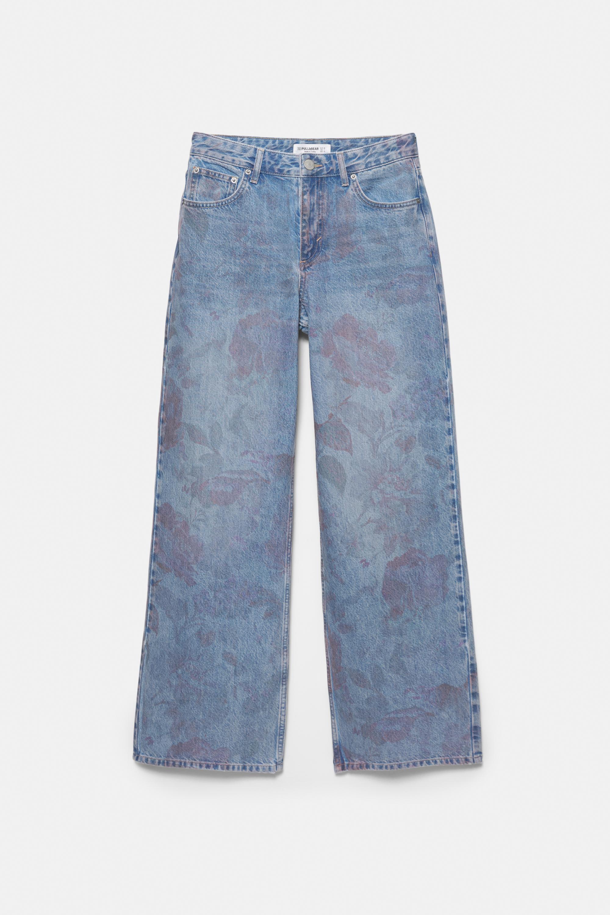 Floral baggy jeans — Medium blue