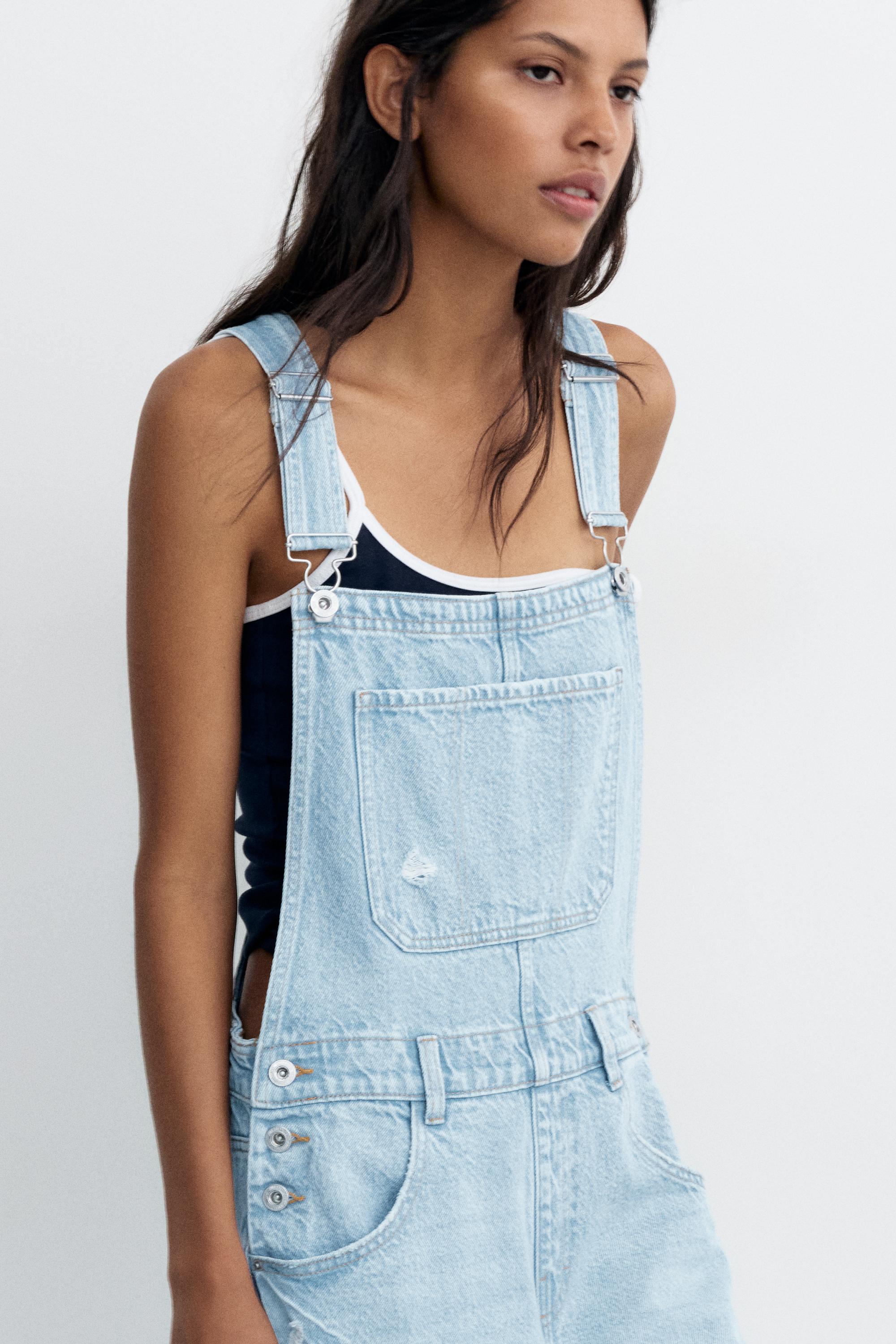 Long denim dungarees — Pale blue