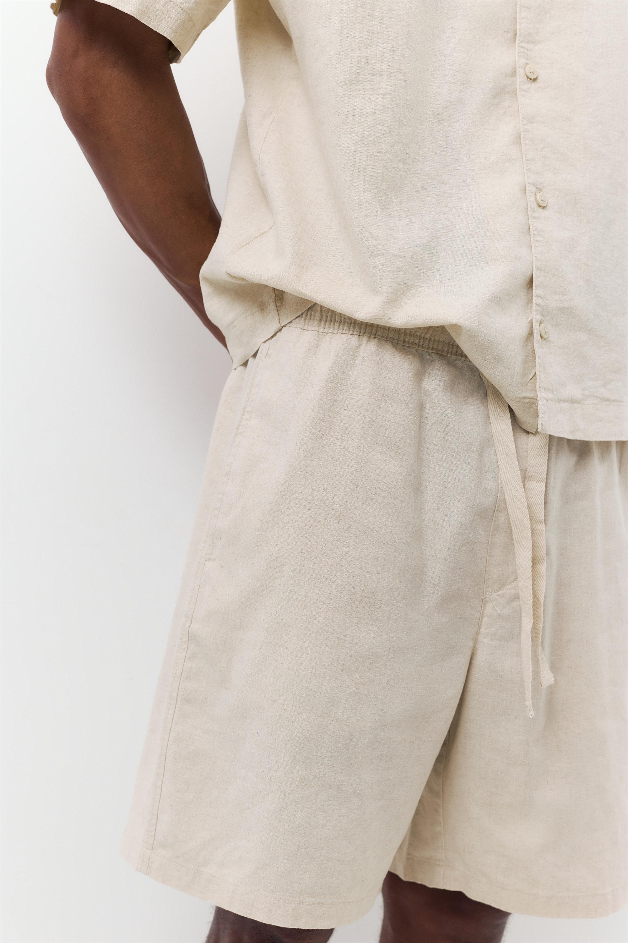 Linen blend Bermuda joggers — Beige
