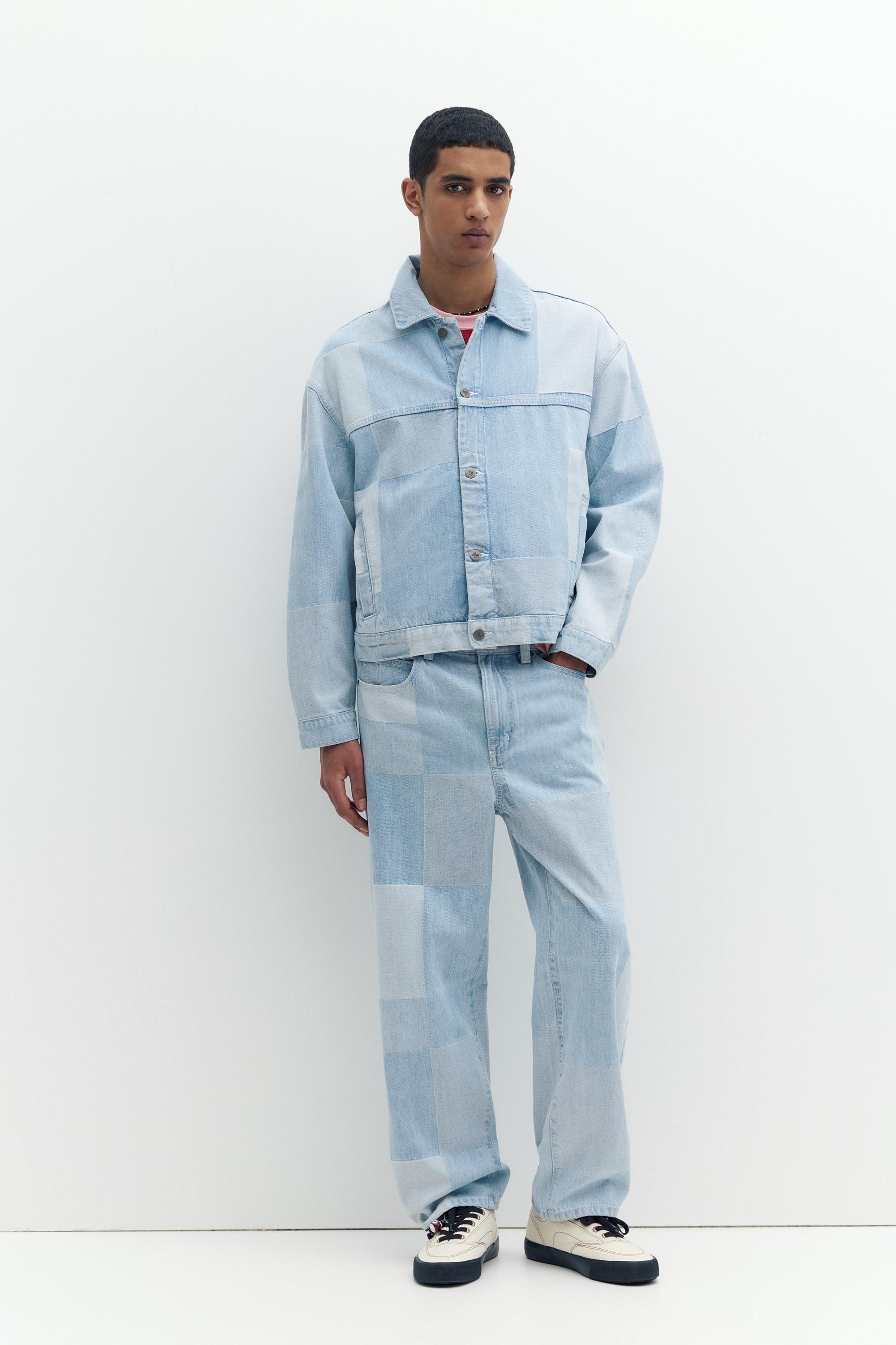Kareli patchwork baggy jean - Görsel 18