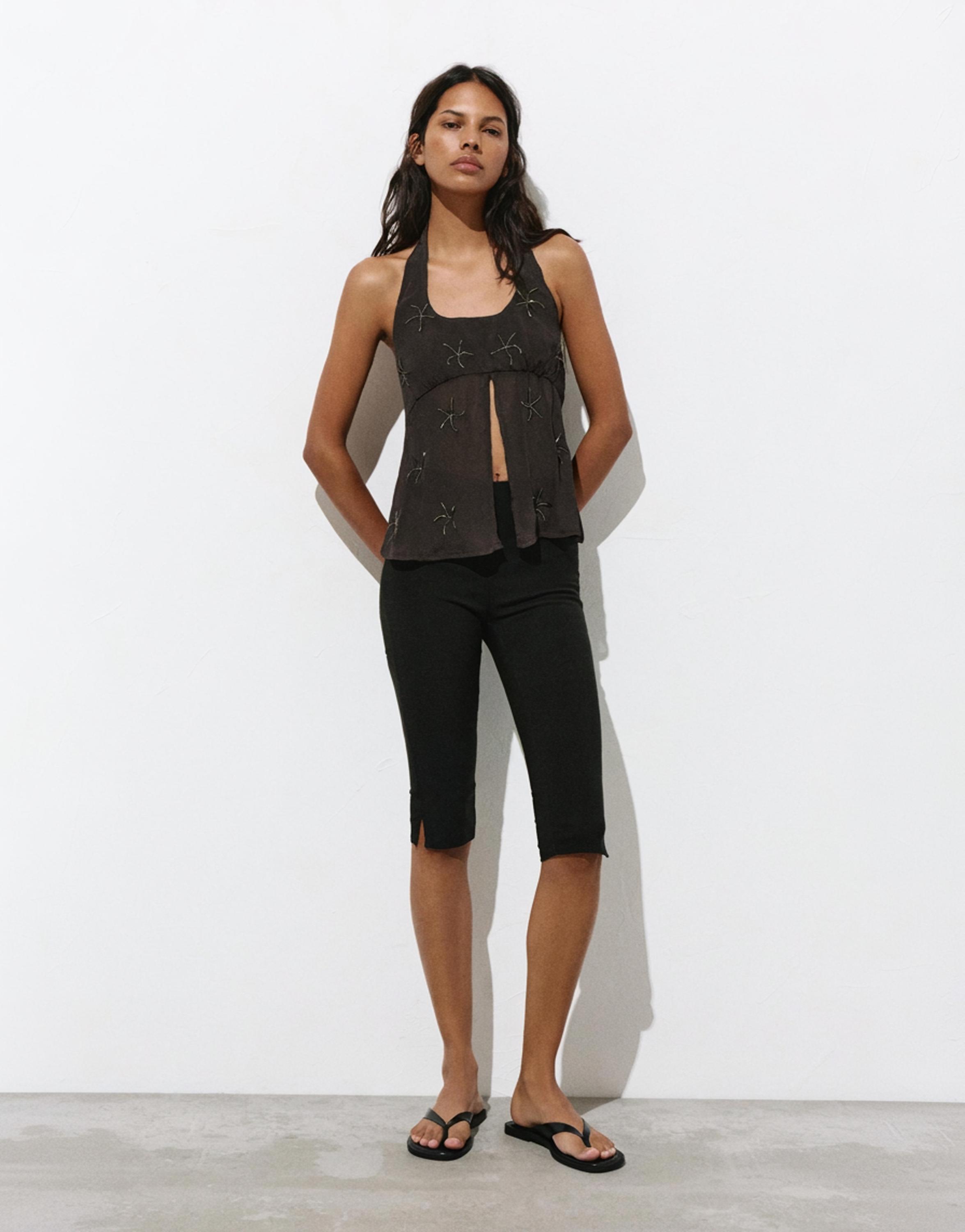 Beaded halter top — Brown