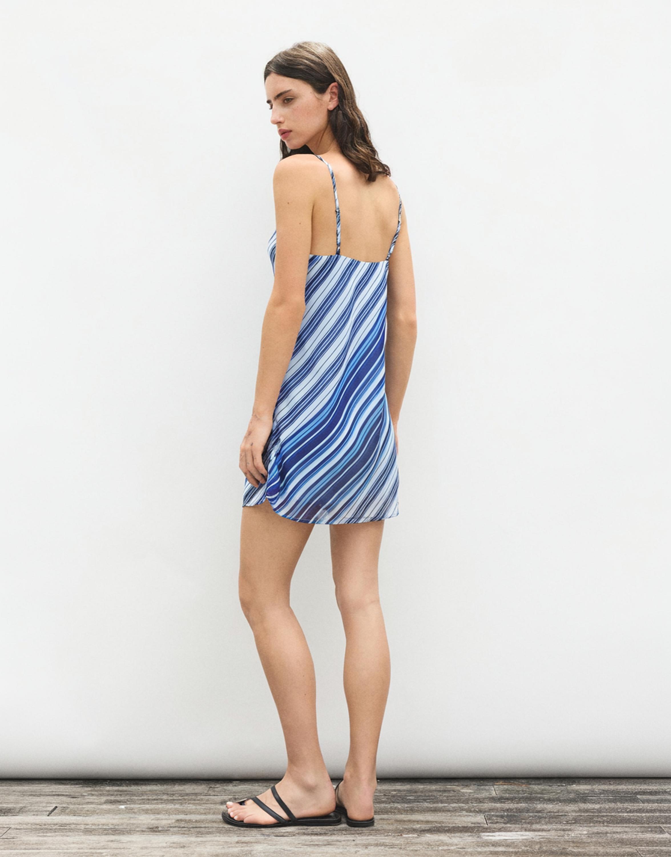 Short striped strappy dress — Deep blue