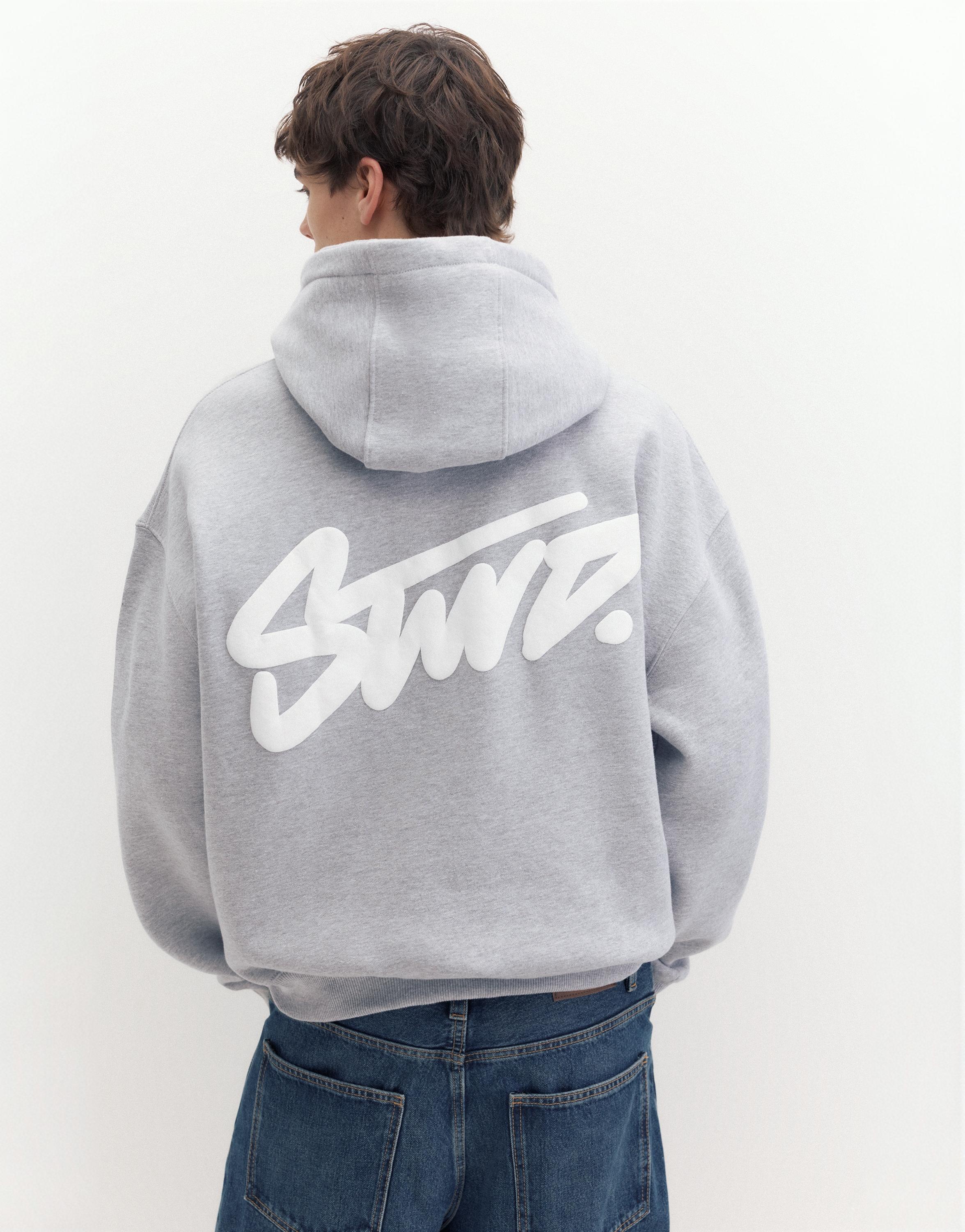 STWD logo boxy hoodie — Grey marl