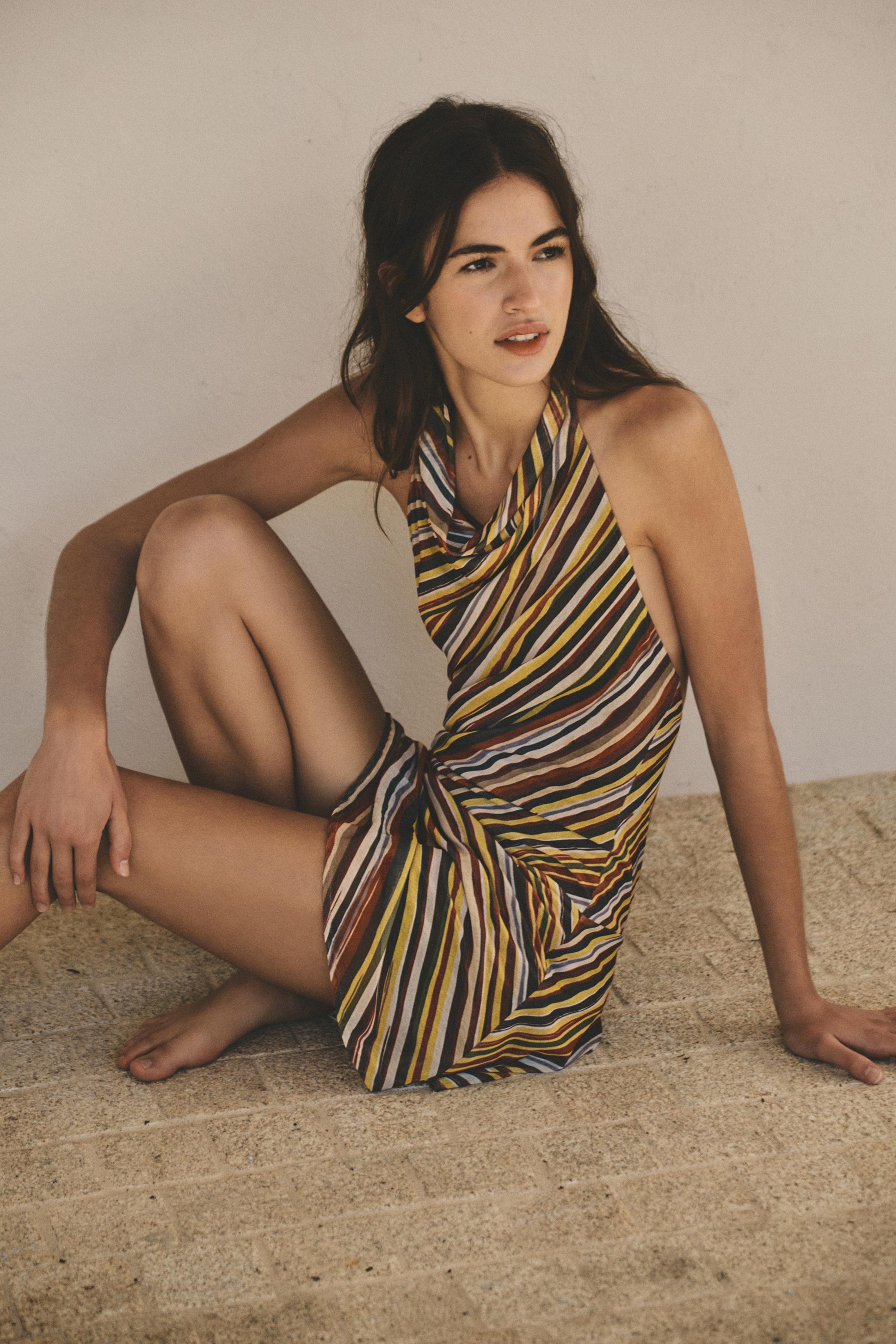 Striped halter neck short dress — Striped