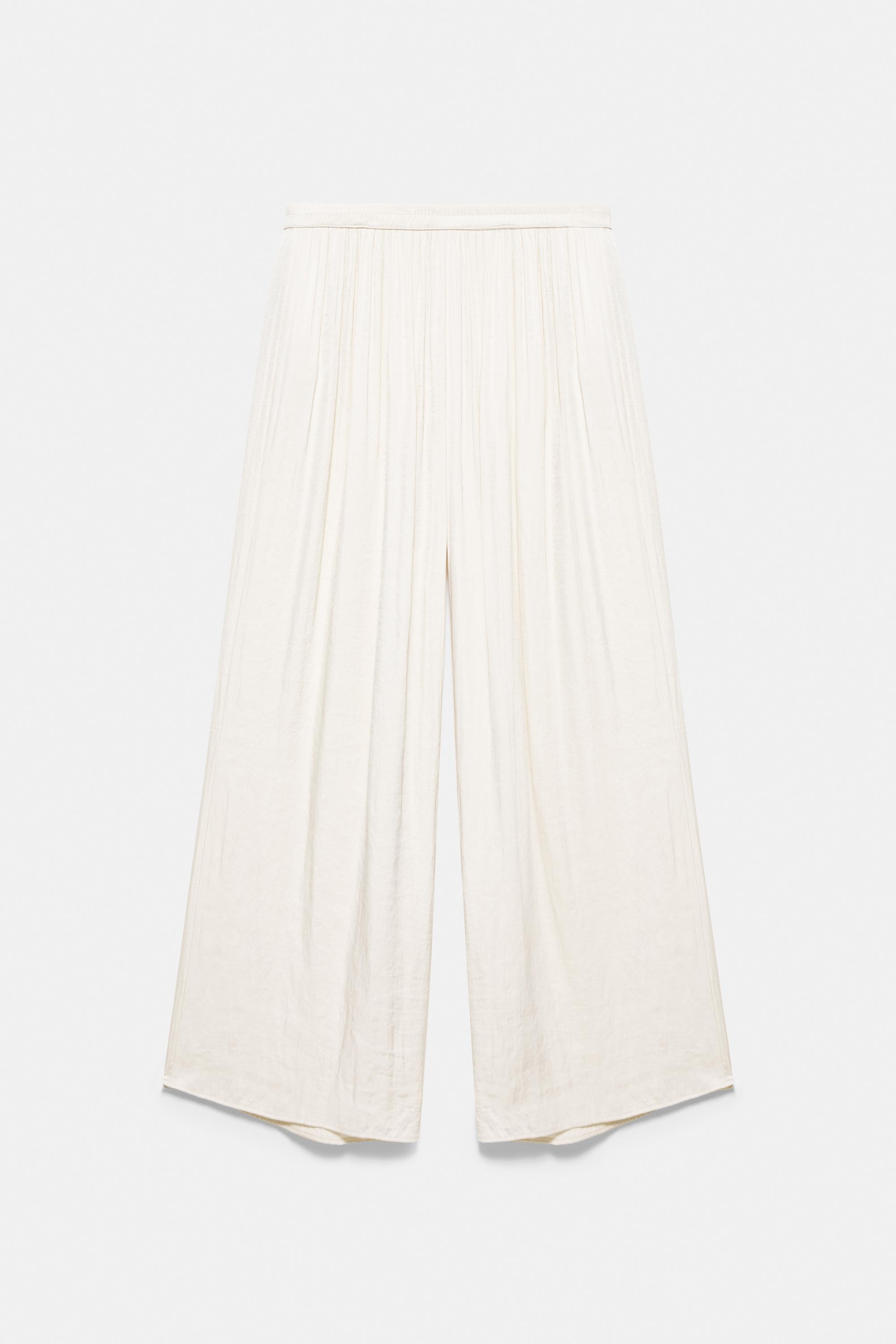 Satin wide-leg trousers — Ecru