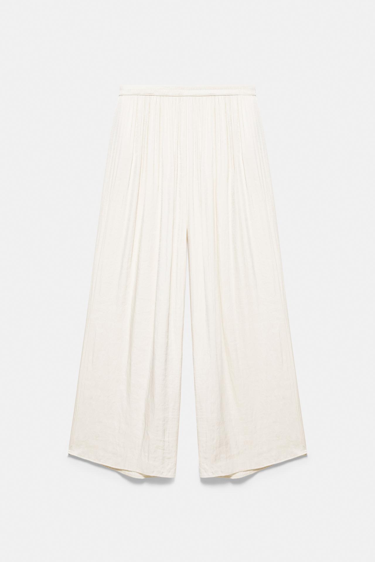 Satin wide-leg trousers — Ecru