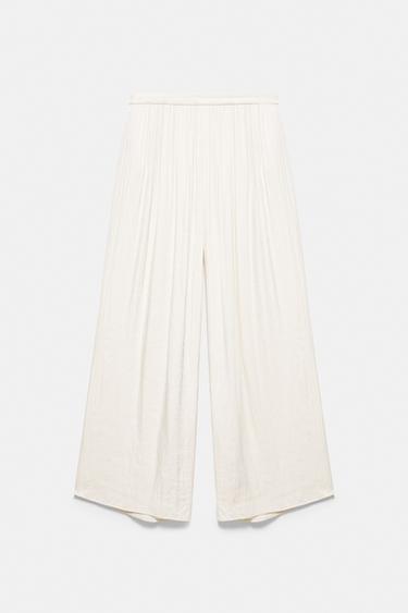 Satin wide-leg trousers — Ecru 6
