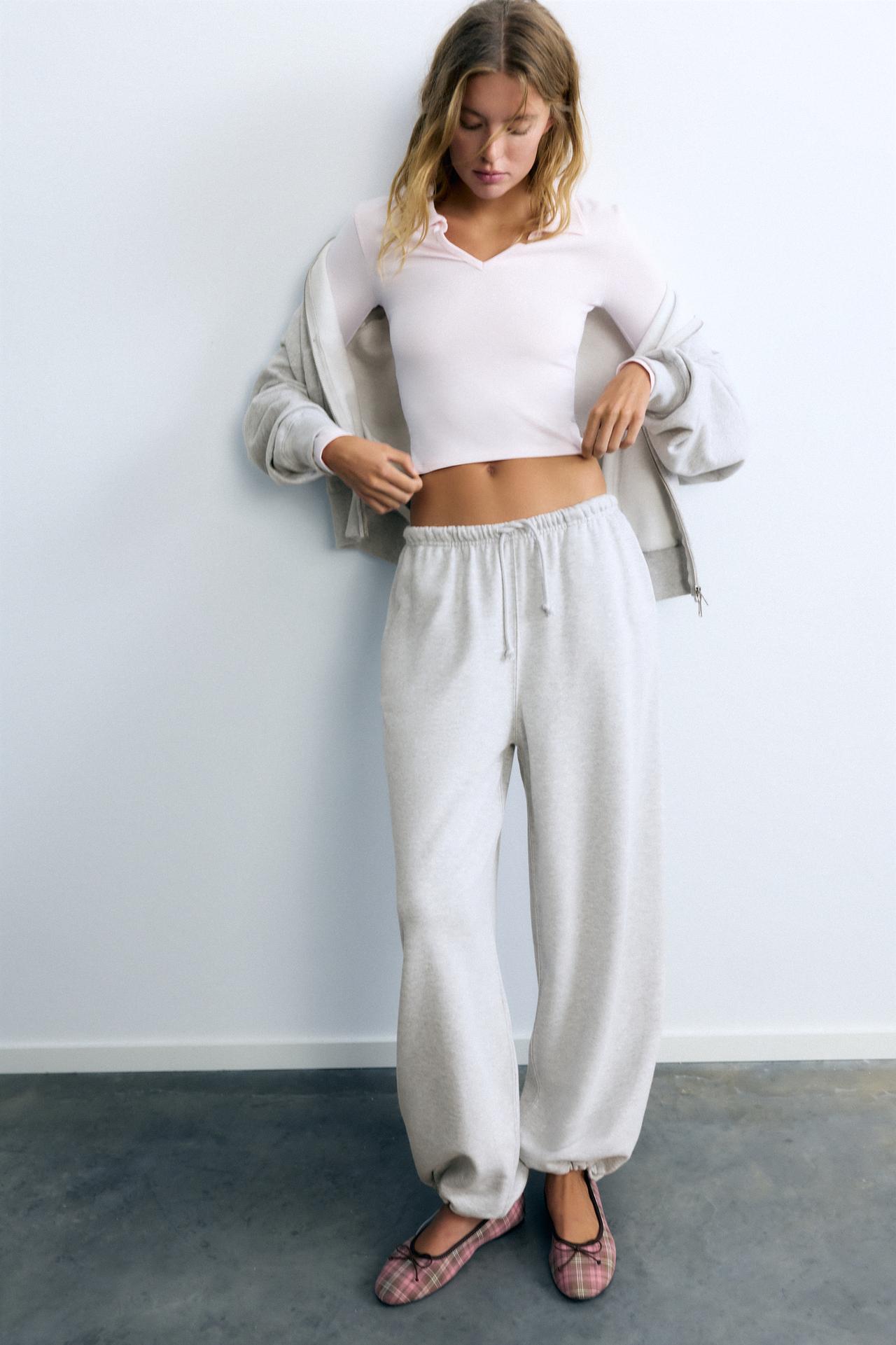 Joggers with elastic hems — Grey marl