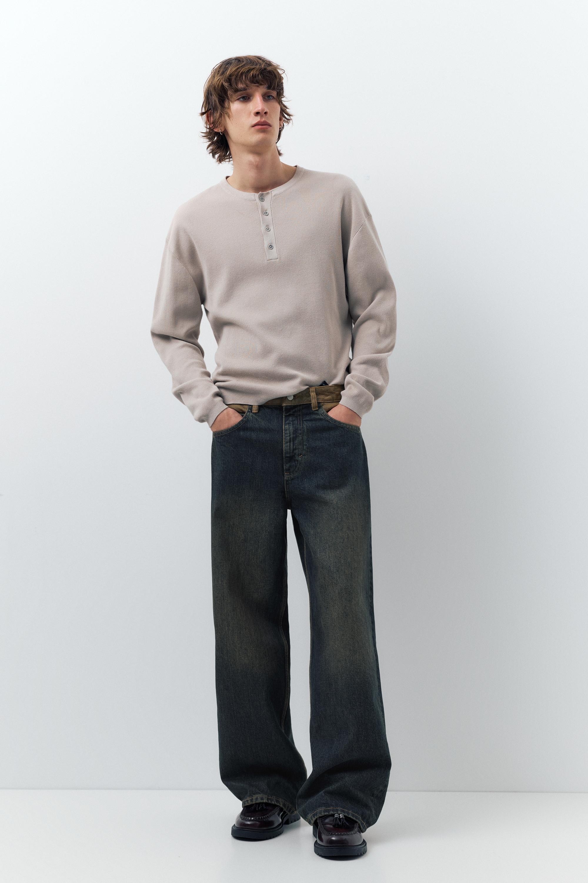 Jeans Gamba Larga Con Vita A Contrasto