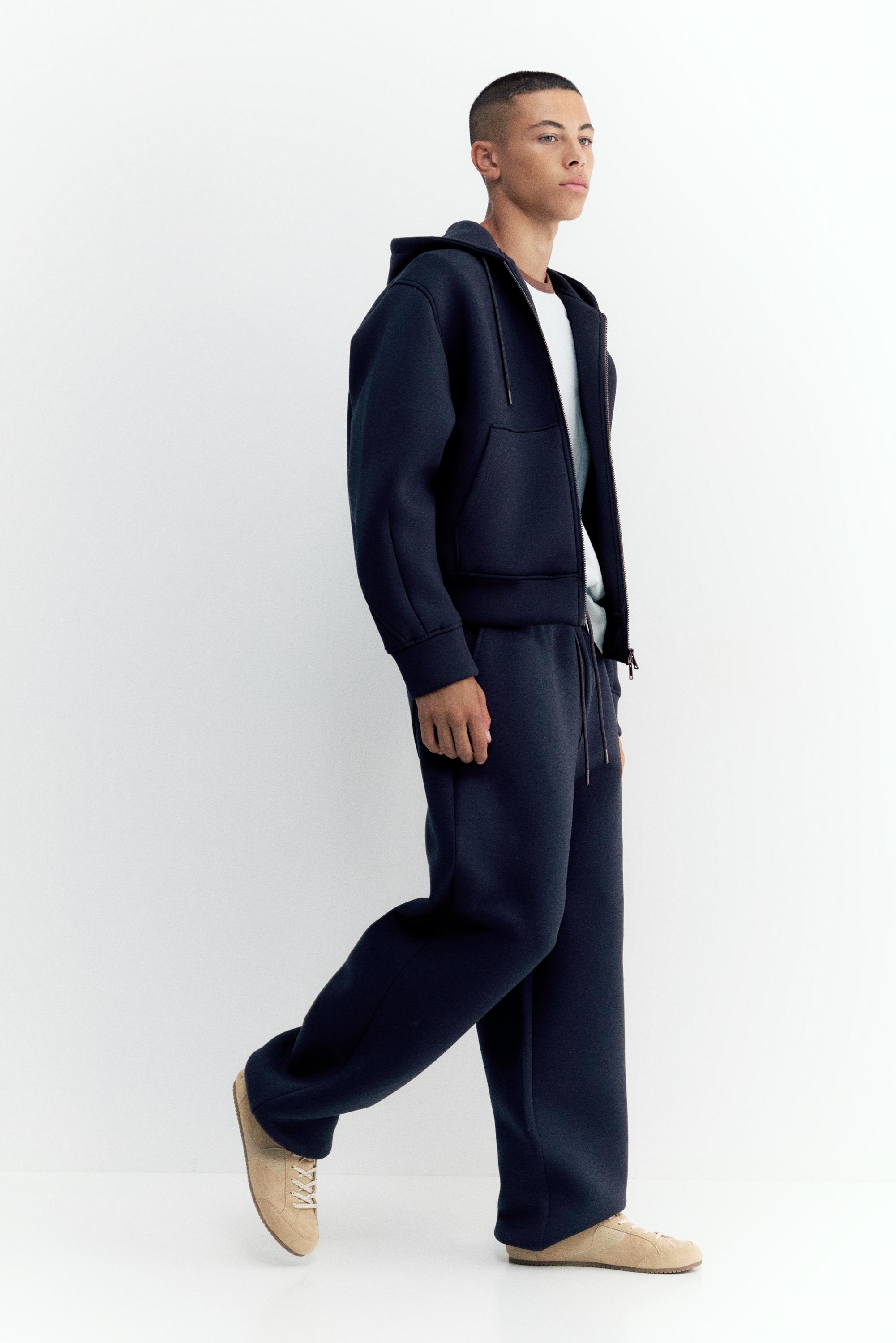 Neoprene-effect baggy trousers — Navy