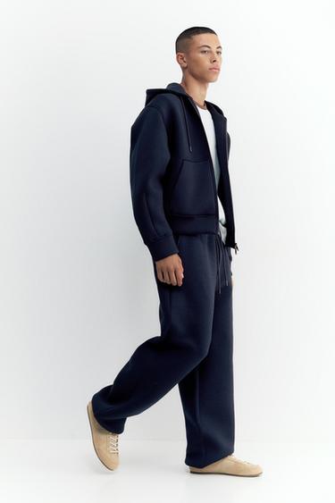 Neoprene-effect baggy trousers — Navy 1