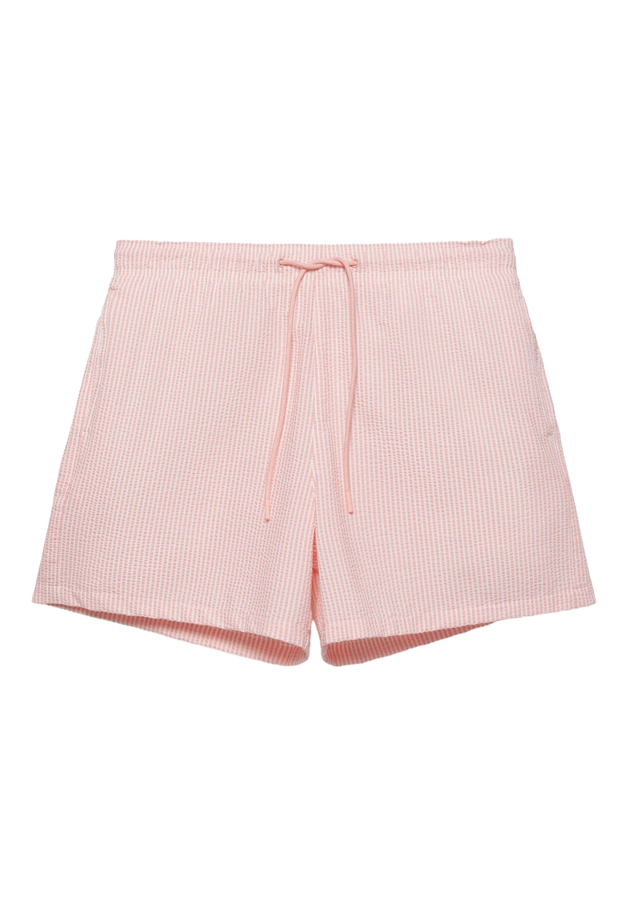 Striped seersucker swimming trunks — Pink