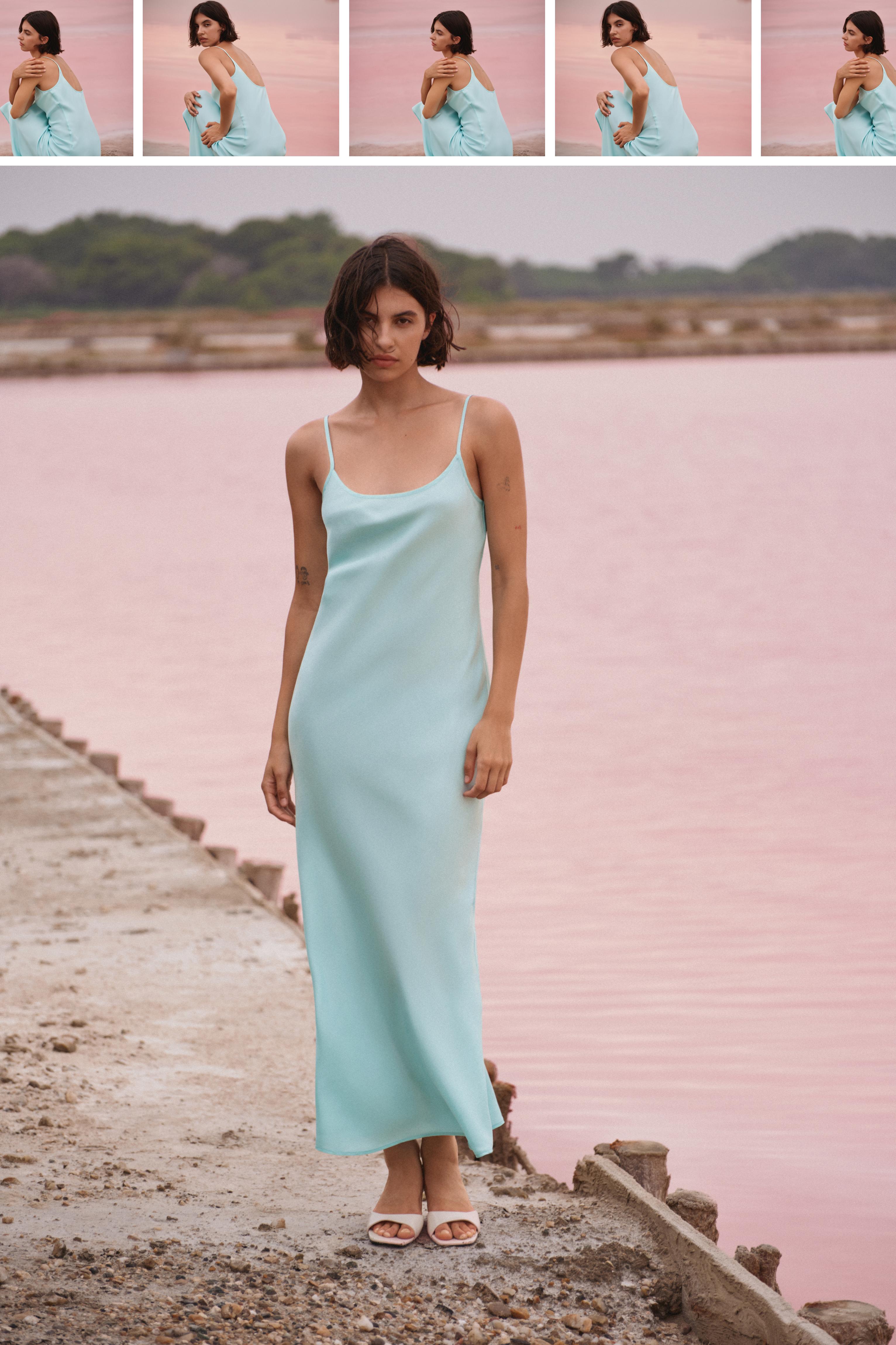 Satin midi dress — Pale turquoise