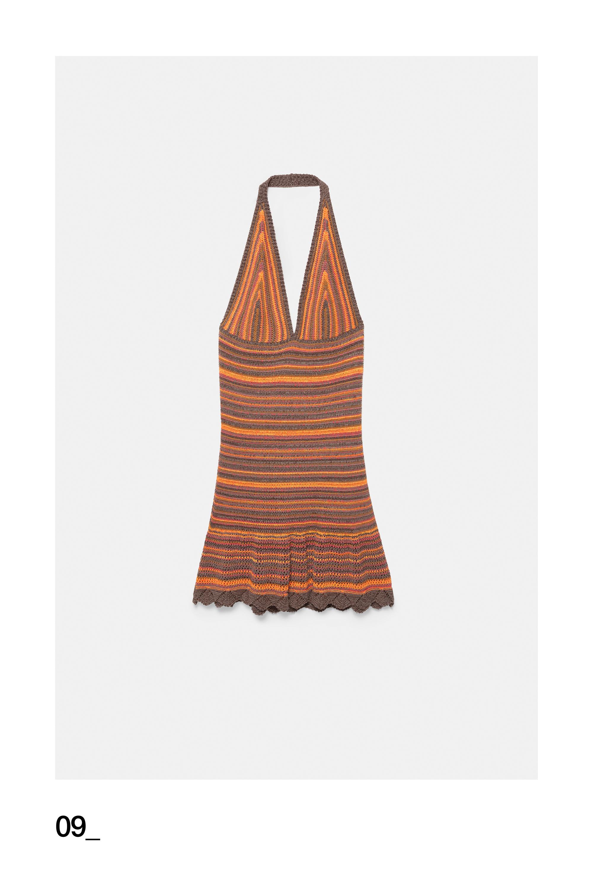 Short striped crochet dress — Orange