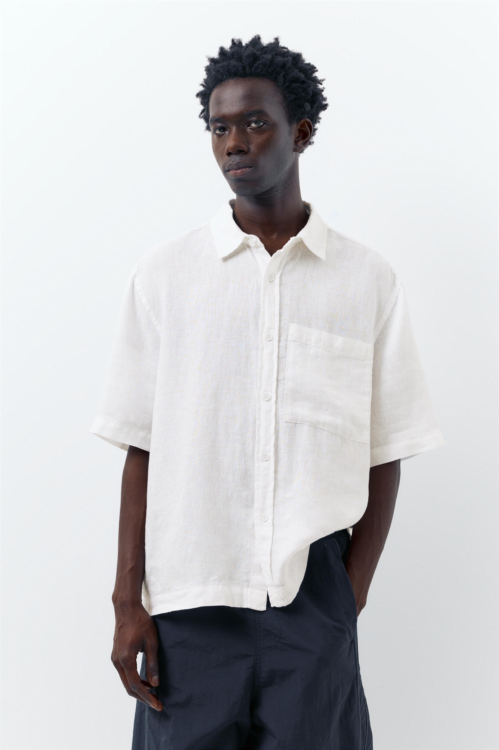 %100 keten kısa kollu gömlek - Görsel 47