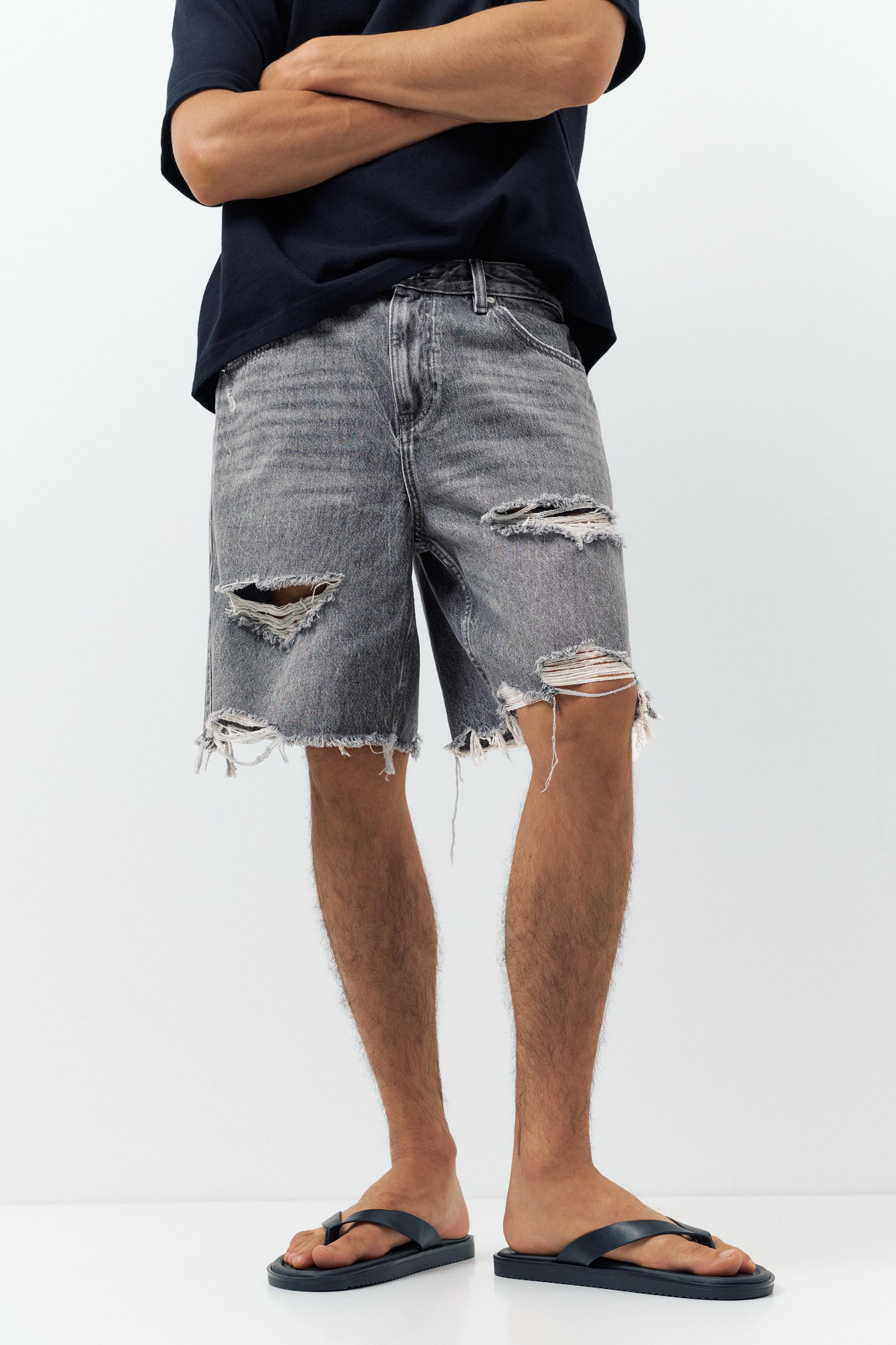 Straight-leg denim Bermuda shorts — Dark grey
