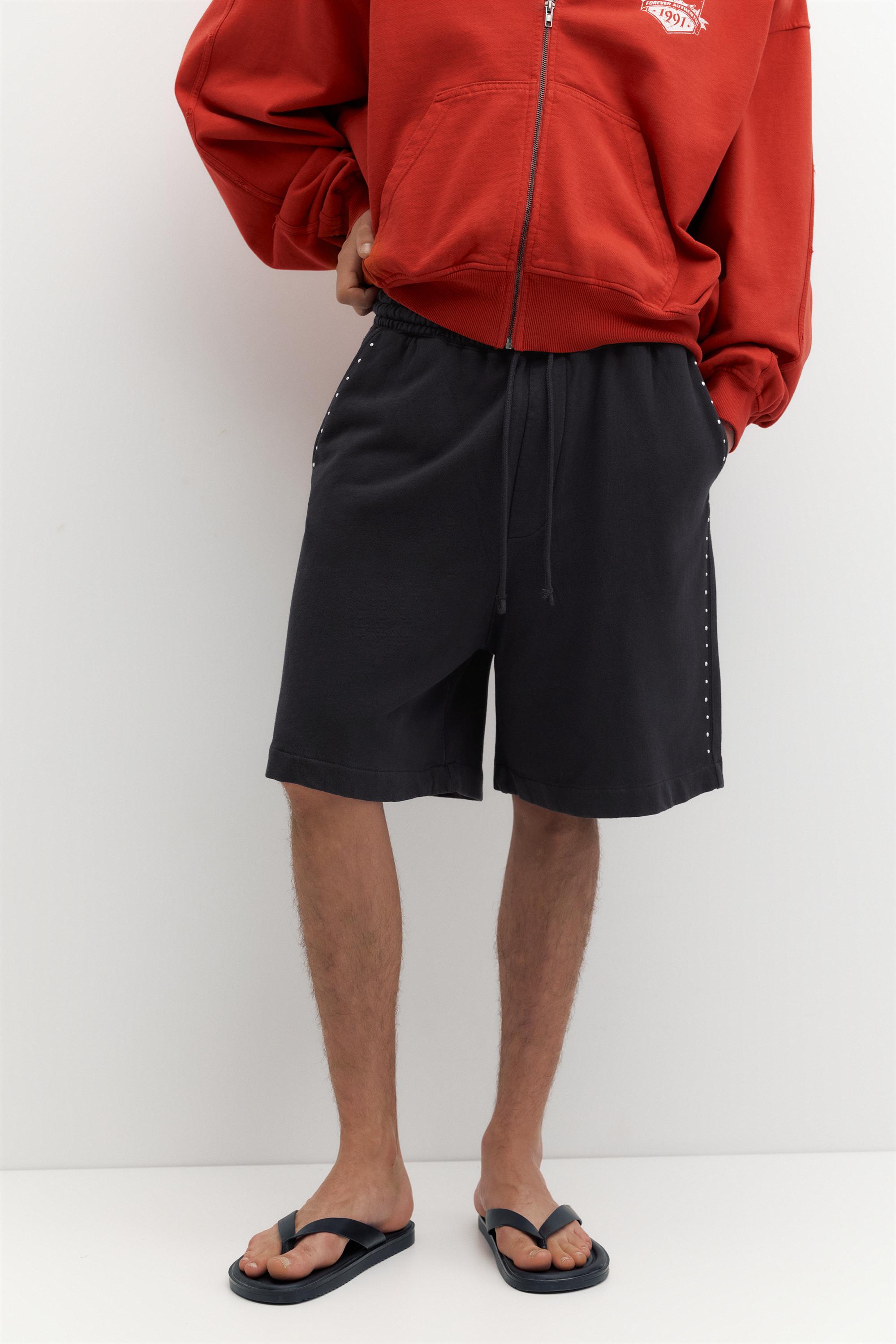 Studded jogging Bermuda shorts — Anthracite grey