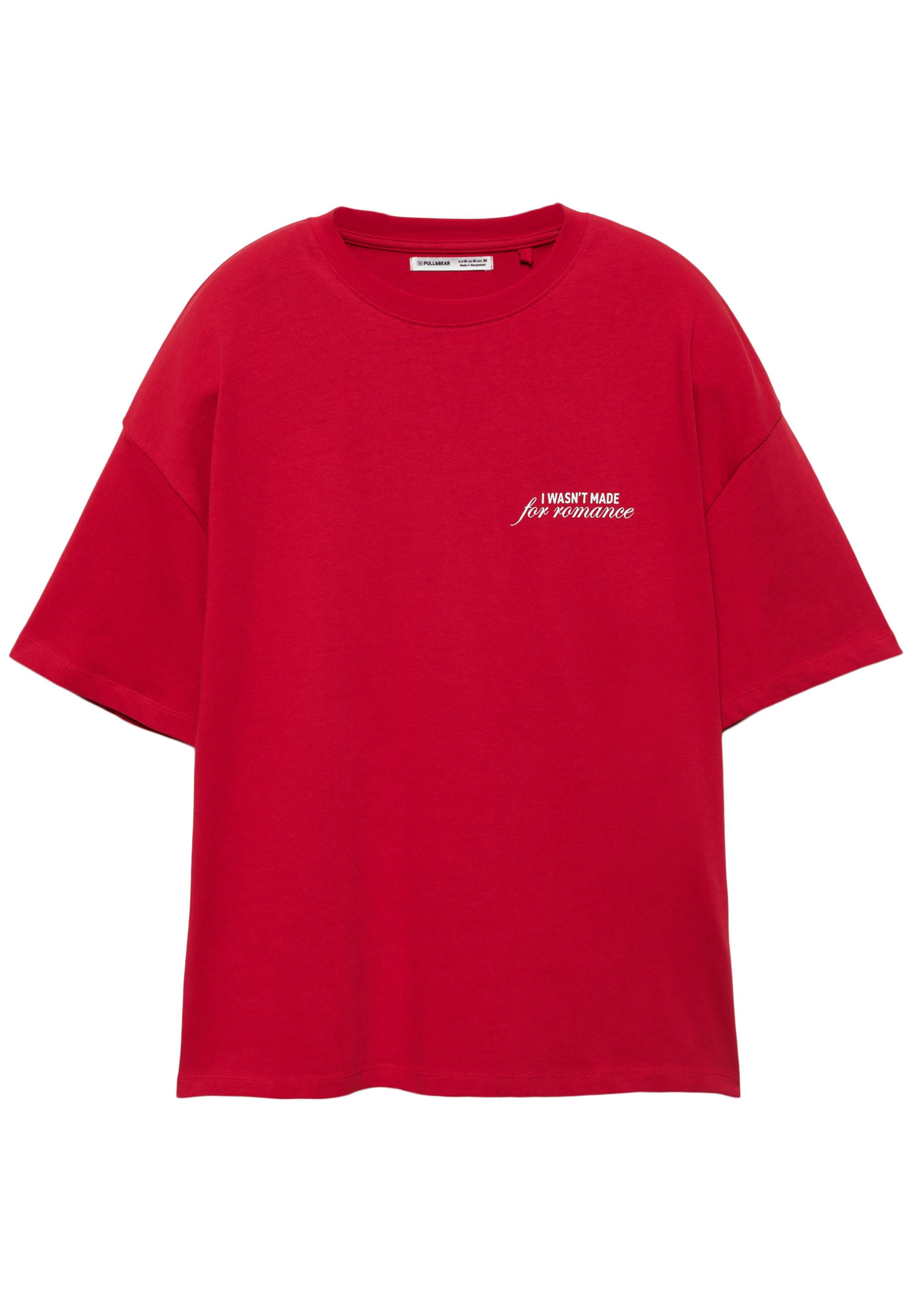 Red T-shirt with romance graphic