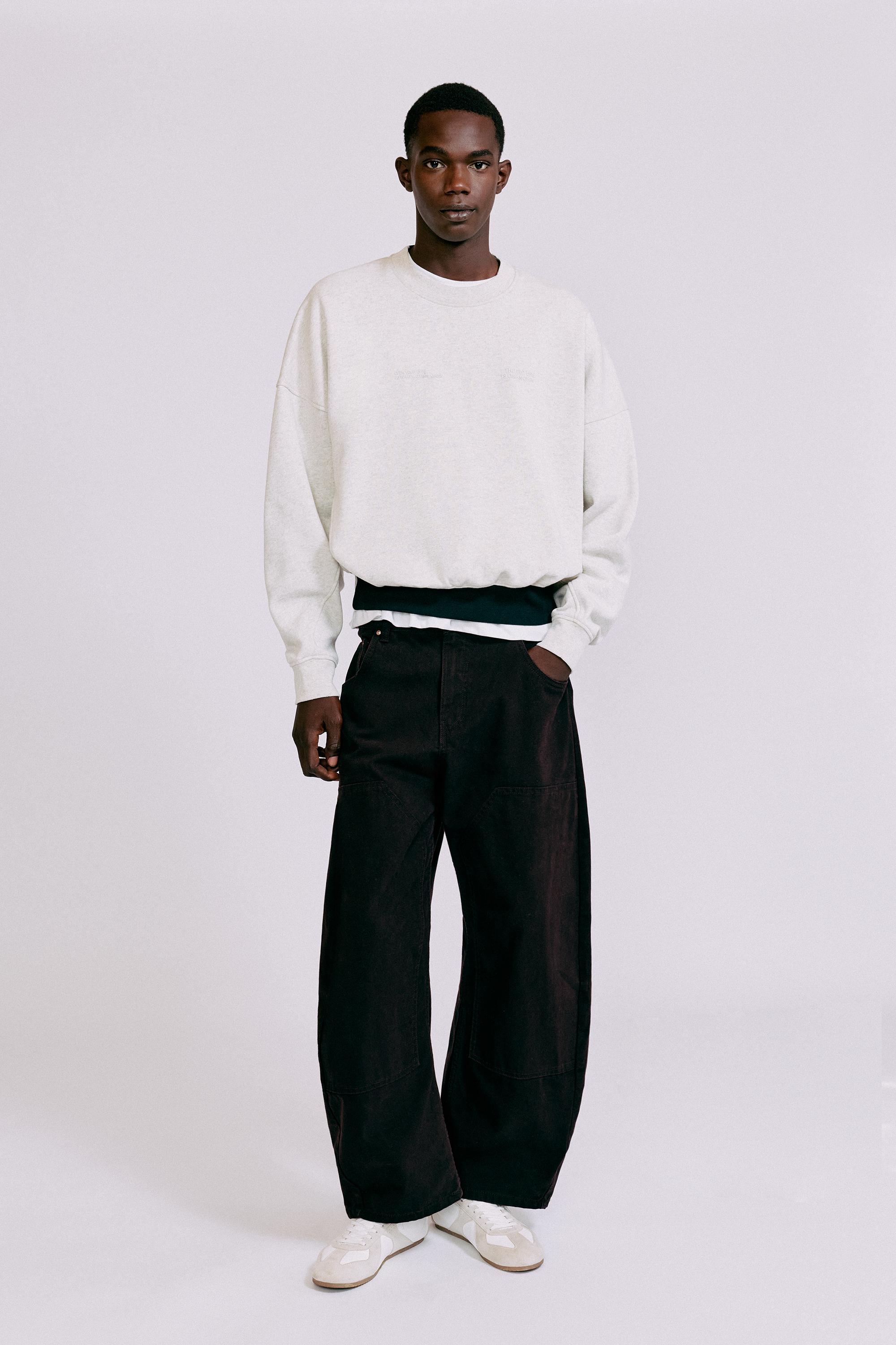 Contrast rib round neck sweatshirt — Grey marl