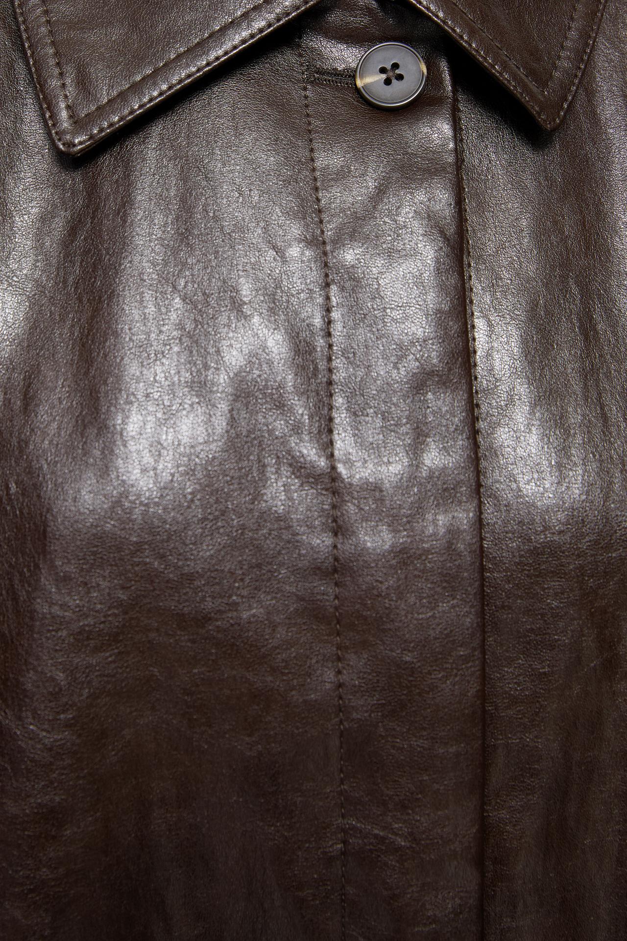 Long leather effect trench coat — Brown