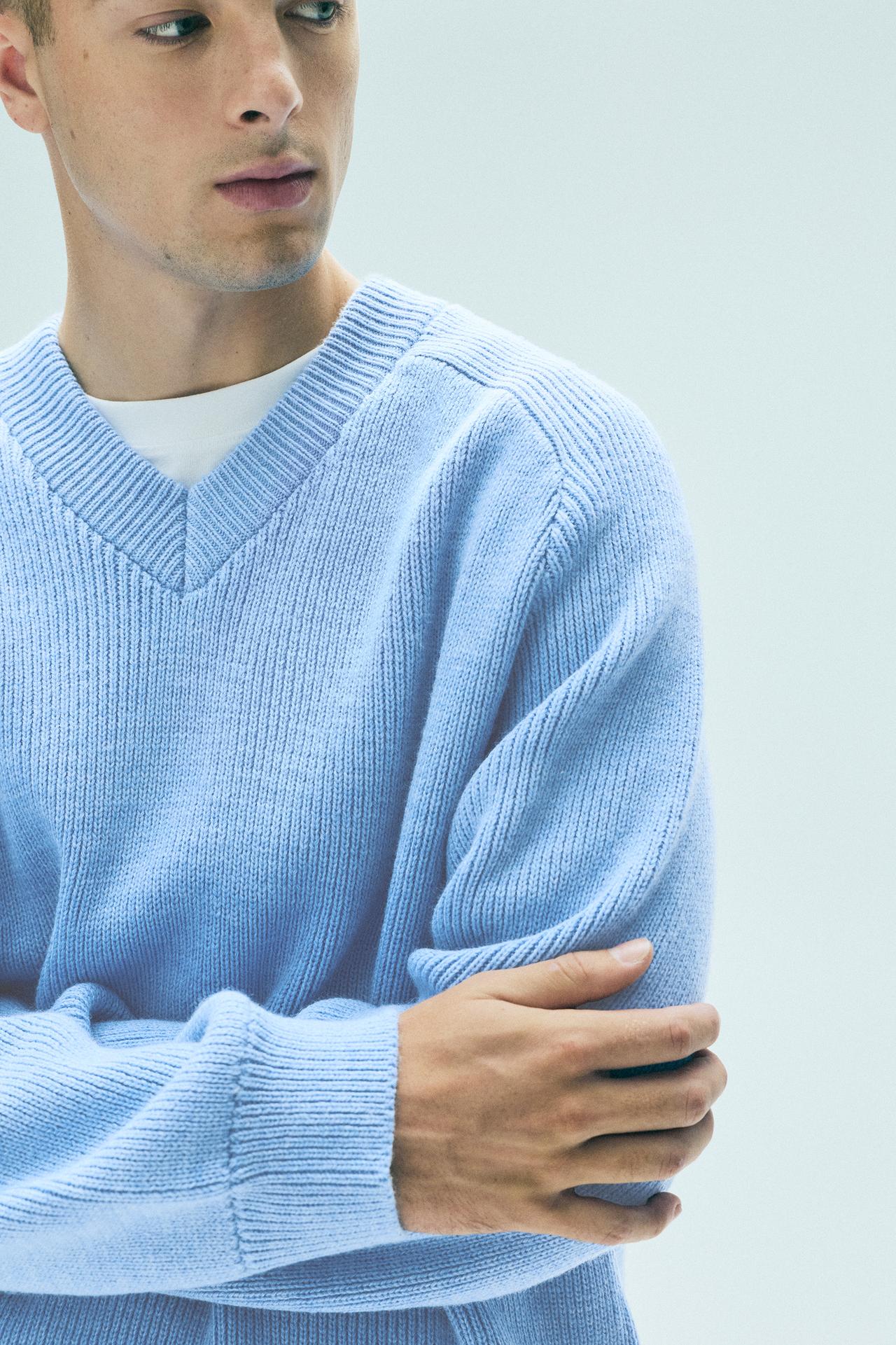 Brioche stitch V-neck jumper — Bluish grey