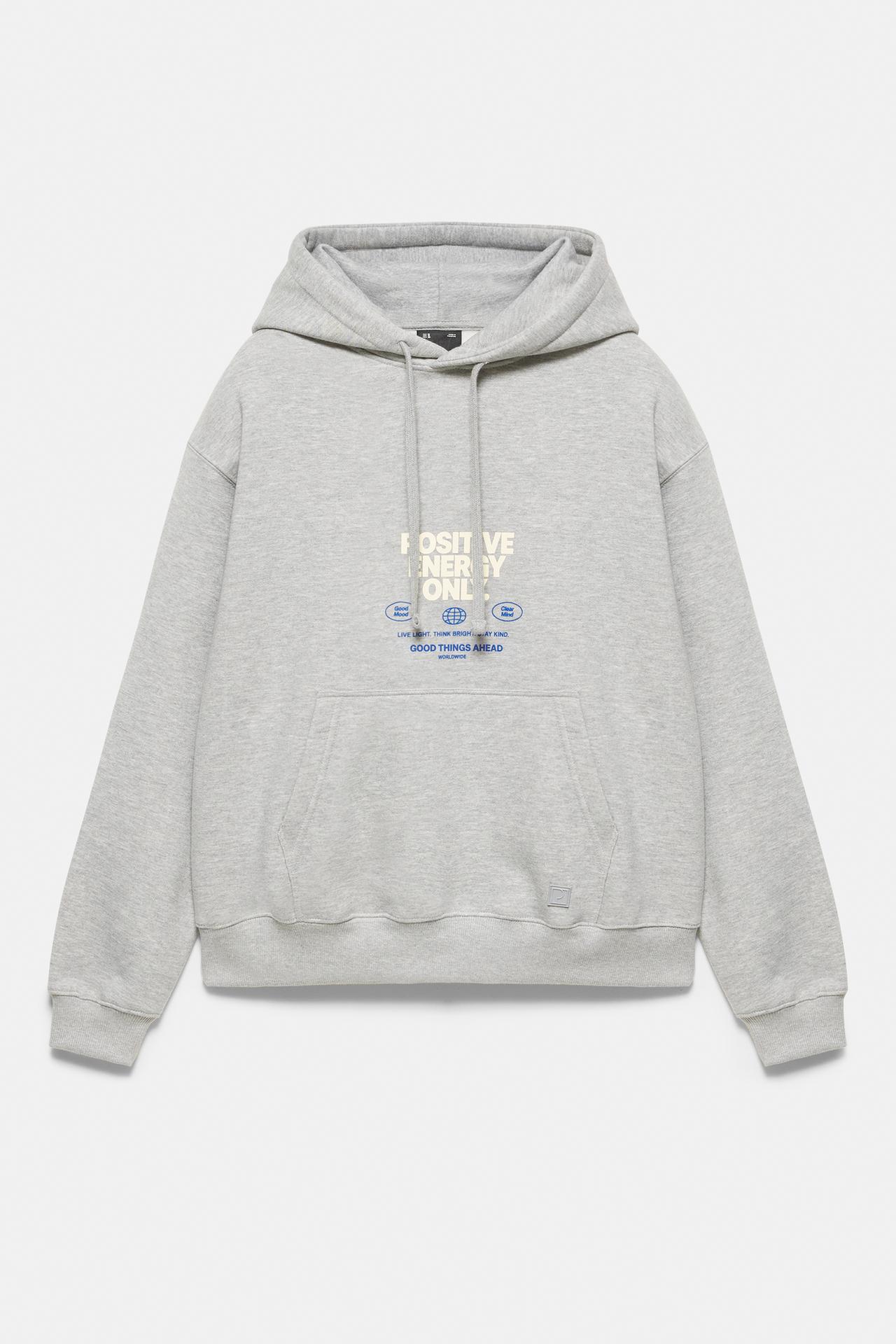 Relaxed hooded graphic sweatshirt — Grey marl
