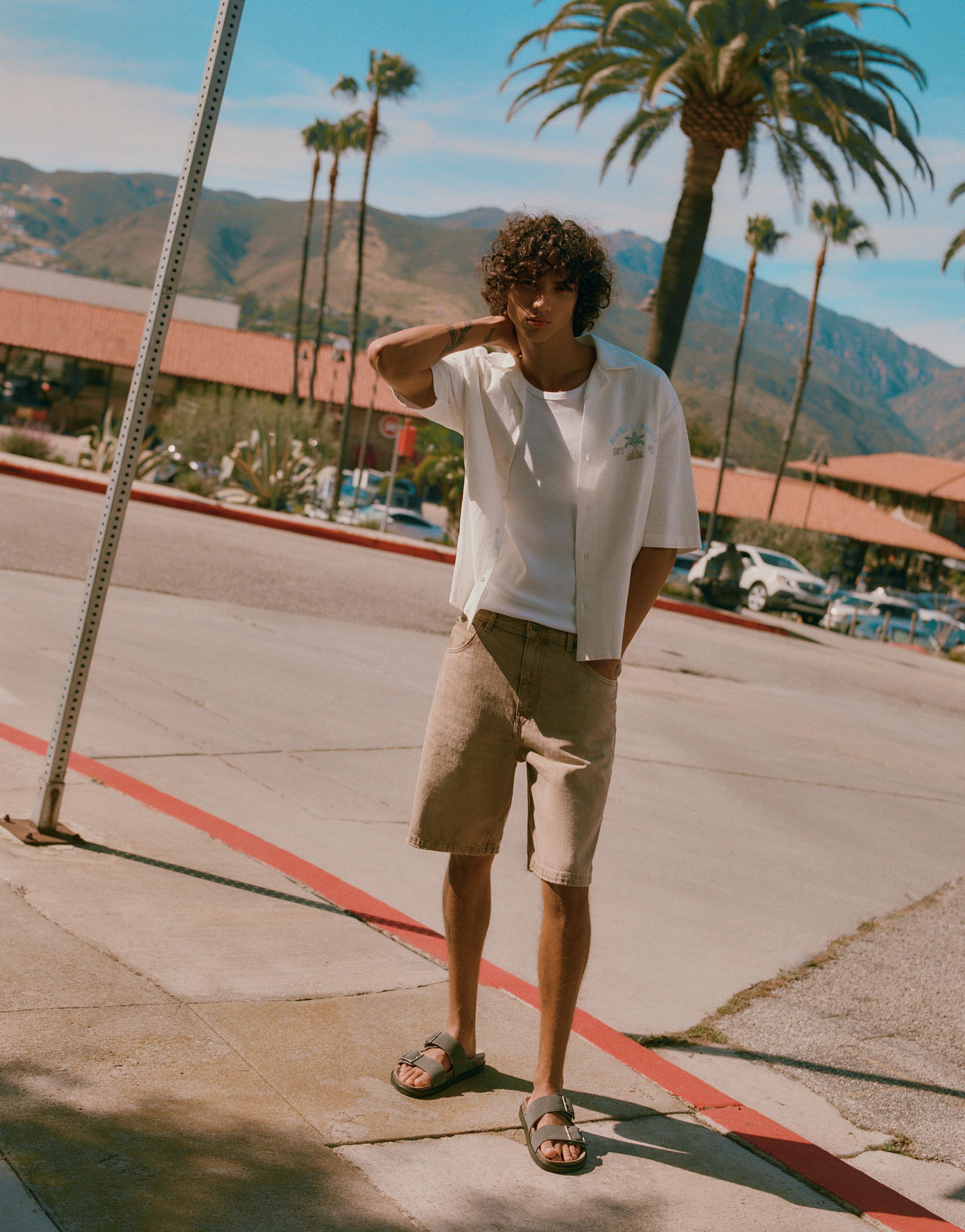 Baggy denim Bermuda shorts — Medium ecru