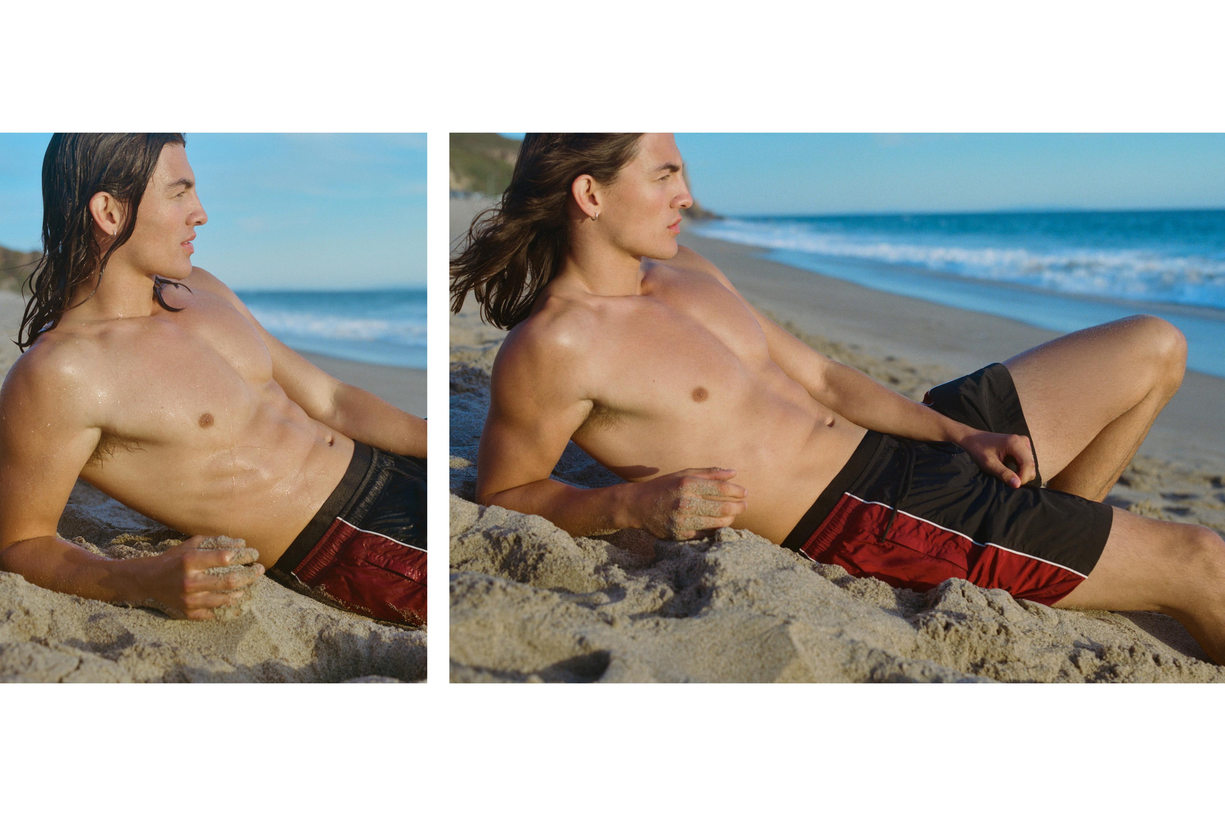 Panelled swimming trunks — Burgundy