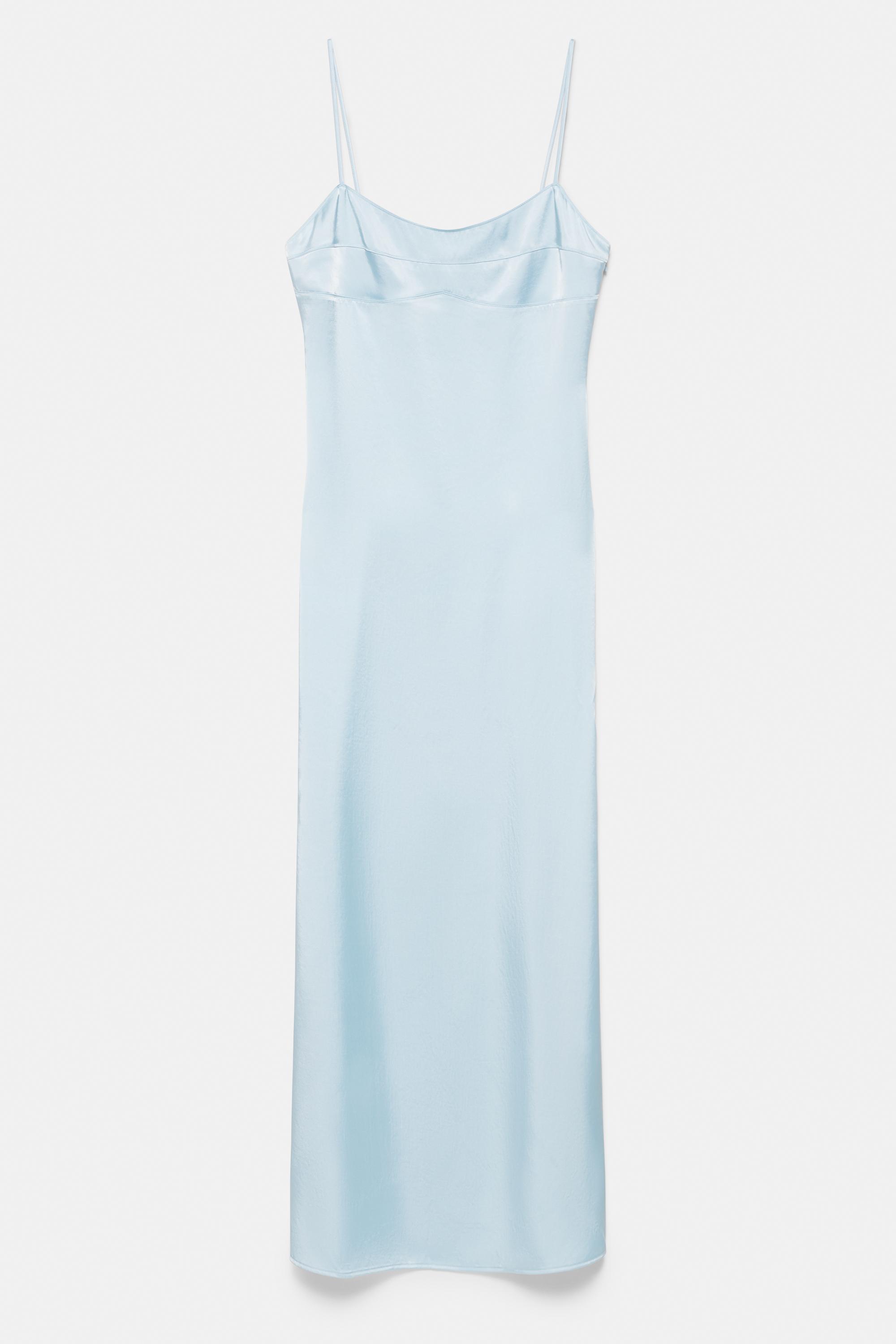 Satin strappy midi dress — Sky blue