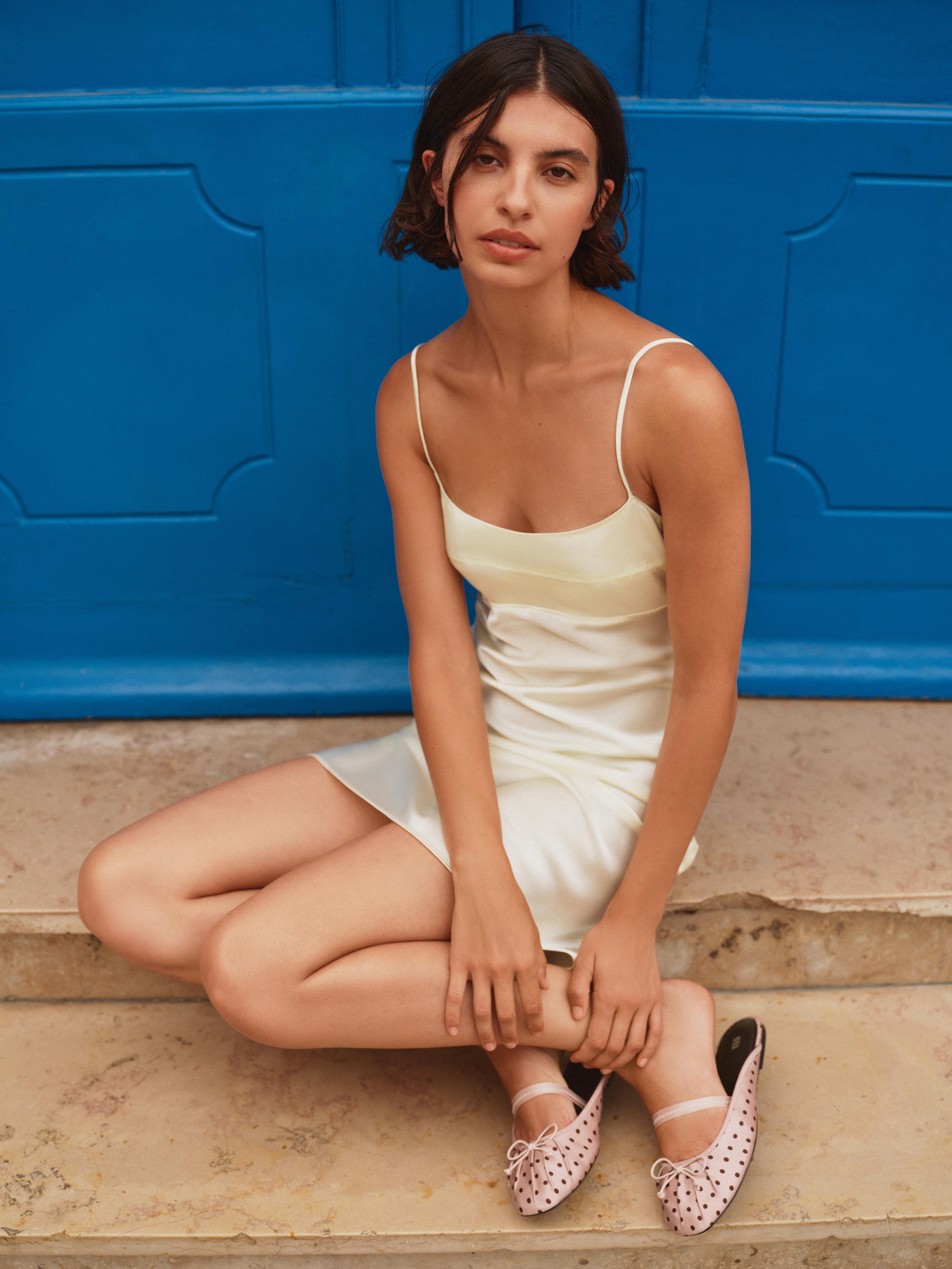 Polka dot slingback ballet flats — Pink