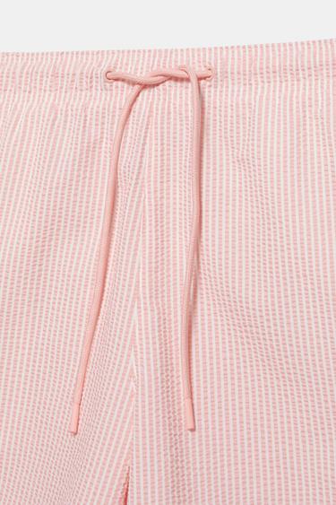 Striped seersucker swimming trunks — Pink 5